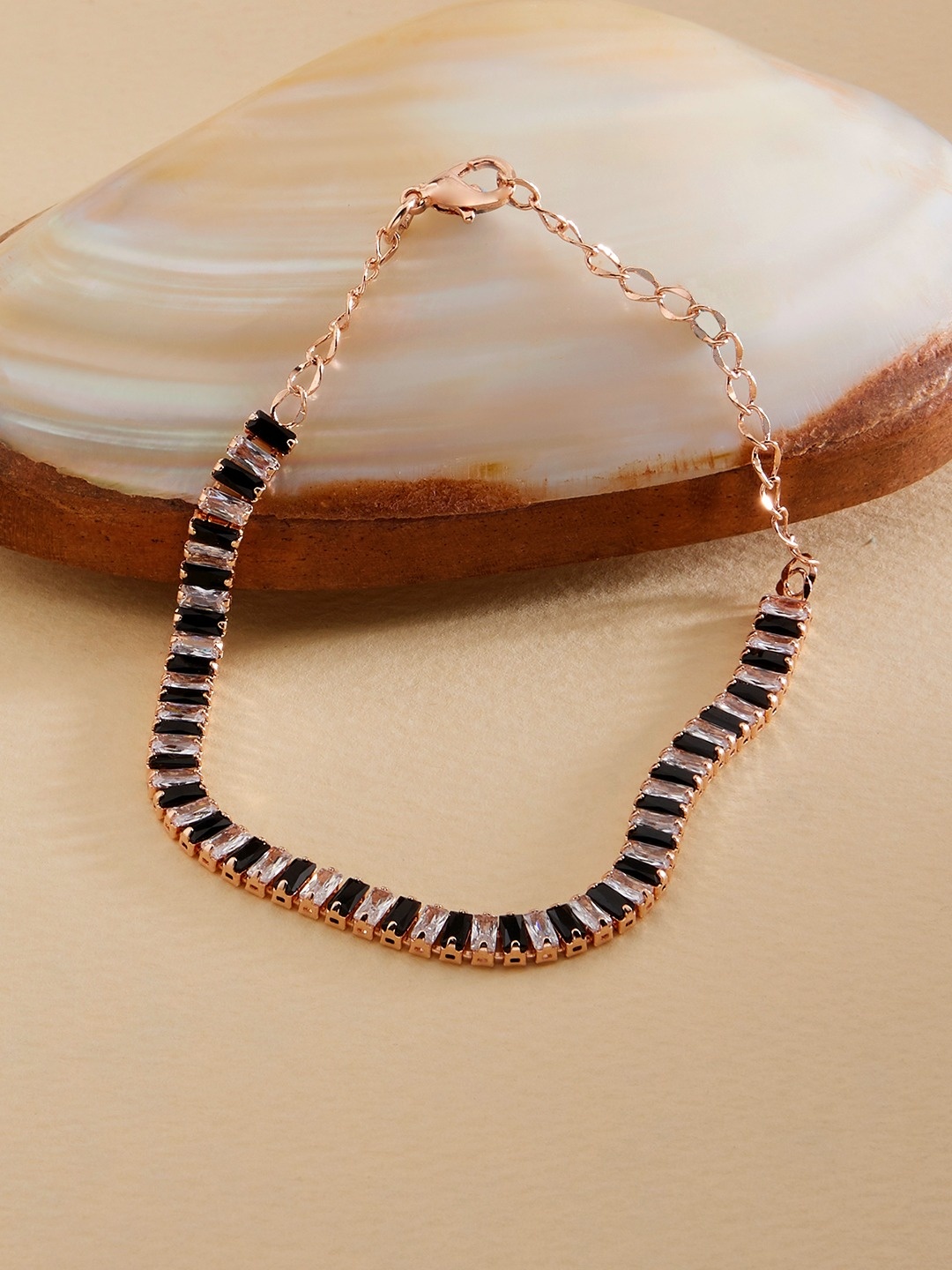 

AMI Women Black & Rose Gold-Plated Cubic Zirconia Wraparound Bracelet