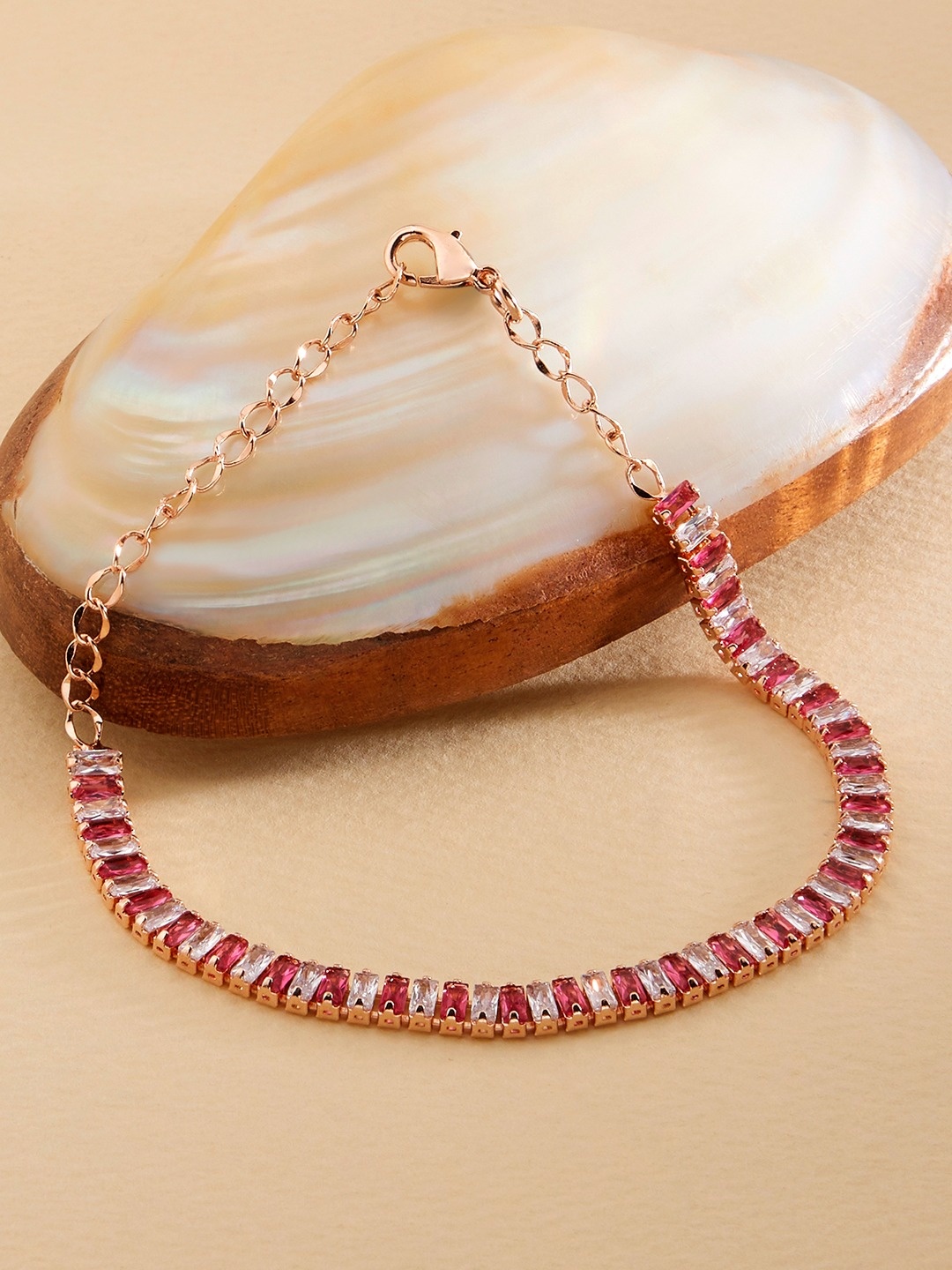 

AMI Women Rose Gold & Pink Brass Cubic Zirconia Rose Gold-Plated Wraparound Bracelet