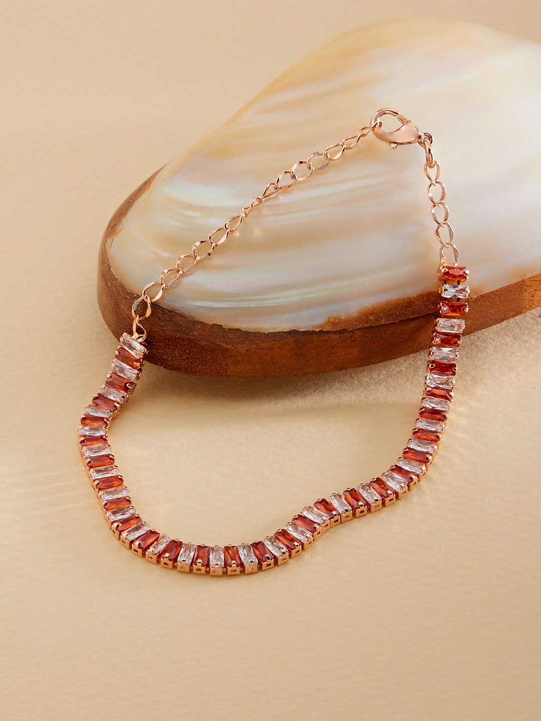 

AMI Women Rose Gold & Orange Brass Cubic Zirconia Rose Gold-Plated Wraparound Bracelet