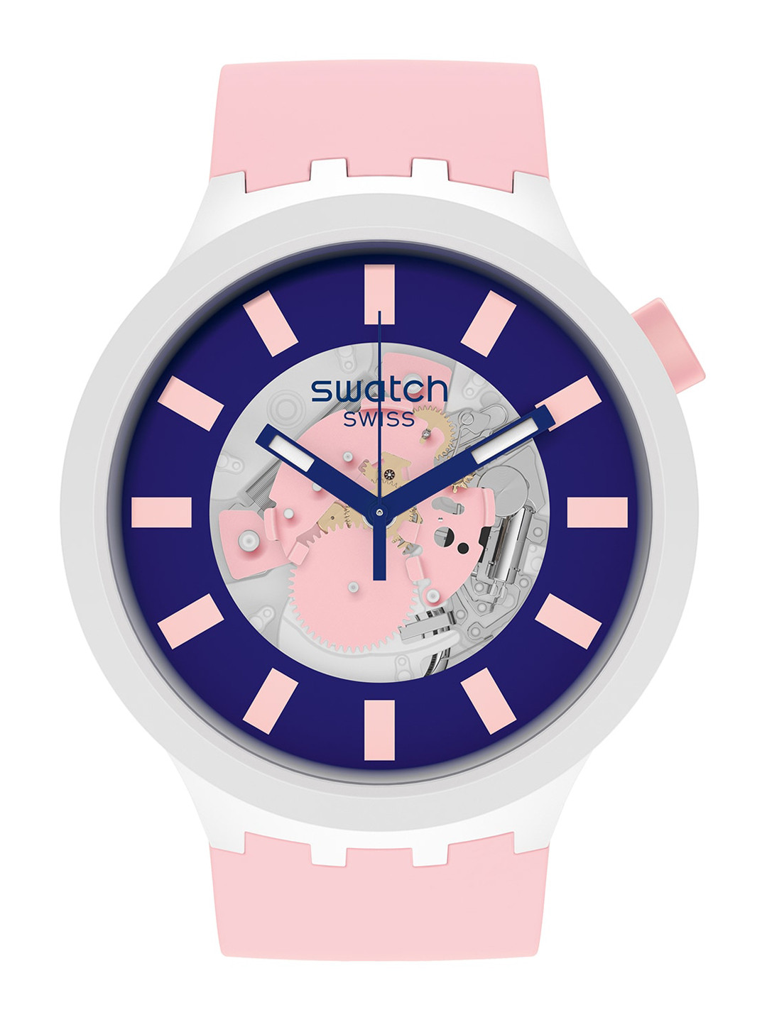 

Swatch Unisex Blue Printed Dial & Pink Ceramic Textured Straps Analogue Watch