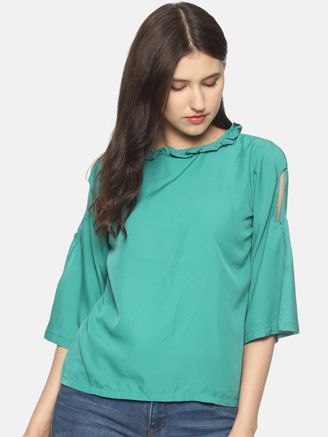 

COUPER & COLL Sea Green Solid Crepe Top