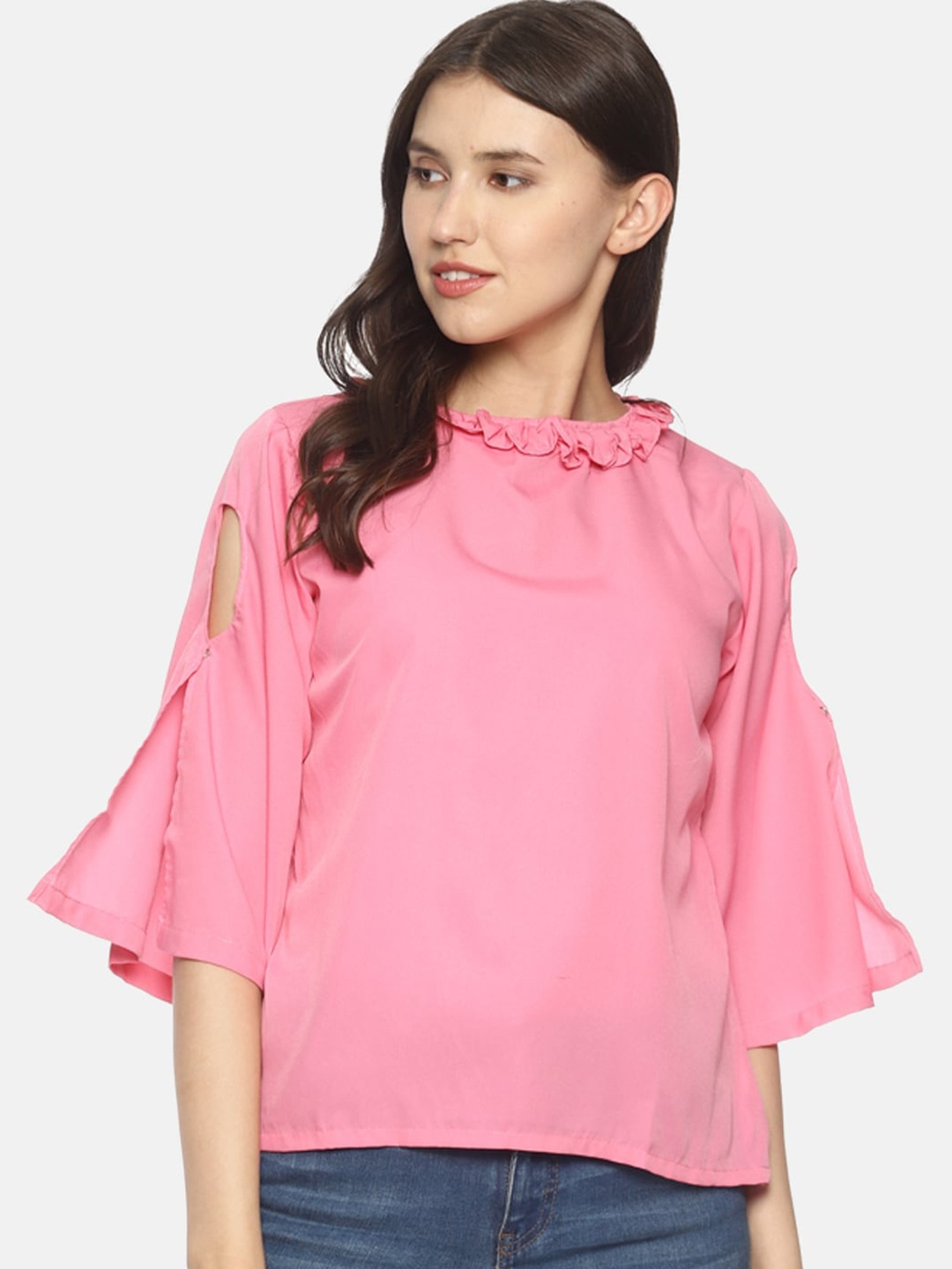 

COUPER & COLL Pink Solid Crepe Top