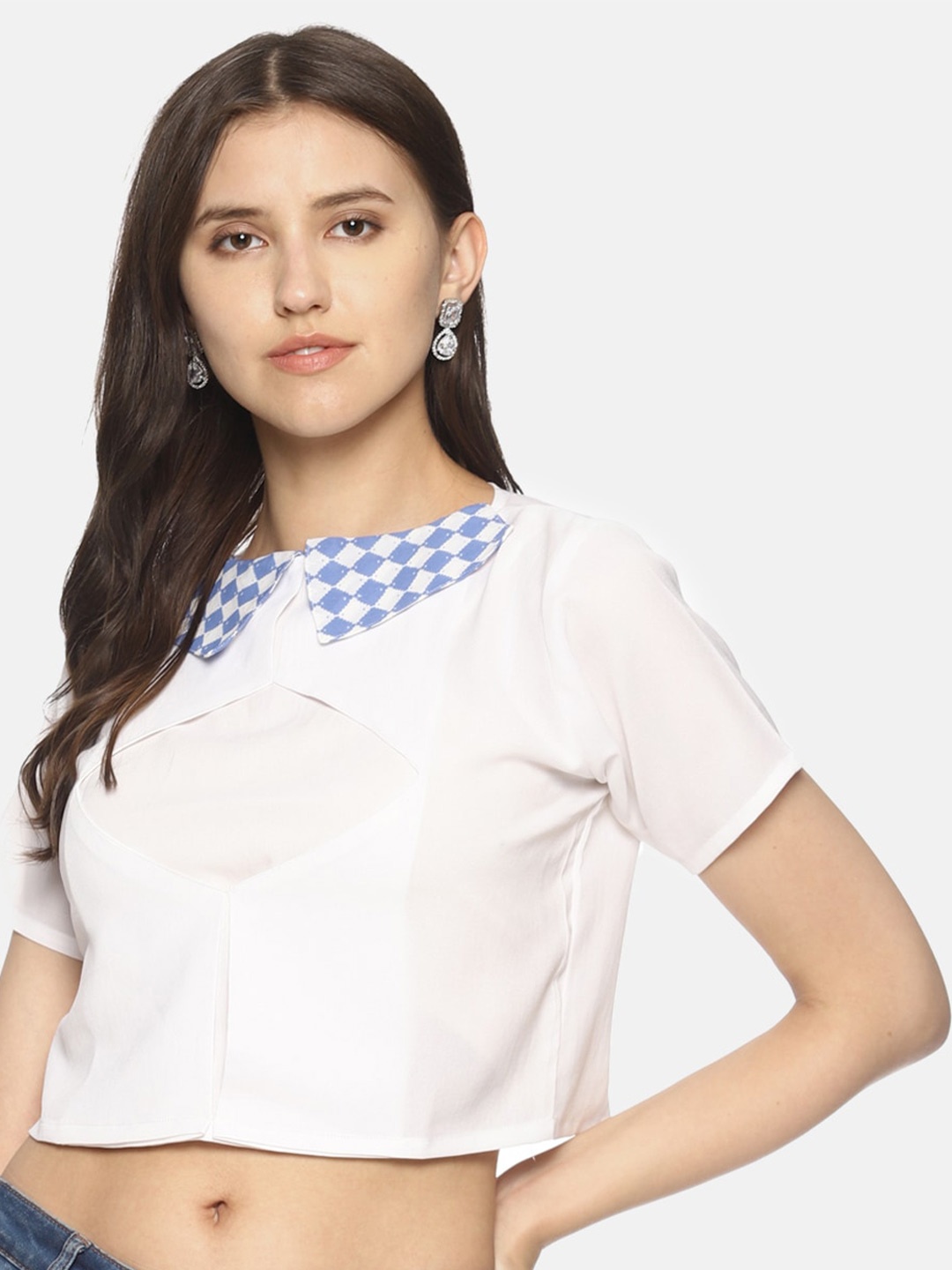 

COUPER & COLL White & Blue Crepe Boxy Crop Top