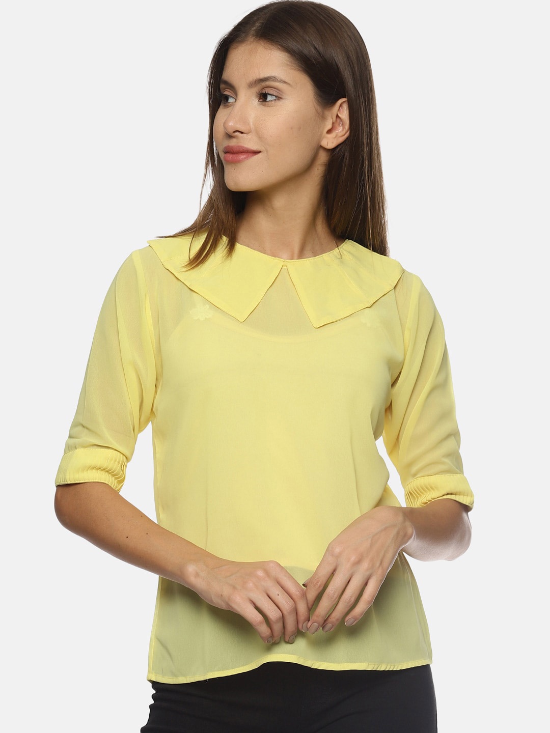 

COUPER & COLL Yellow Peter Pan Collar Georgette Top