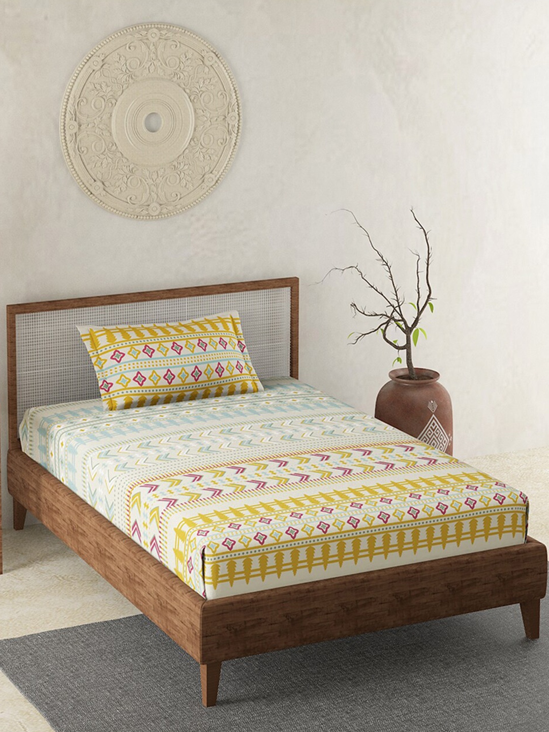

Duroflex Yellow 144 TC Pure Cotton Single Bedsheet with 1 Pillow Covers