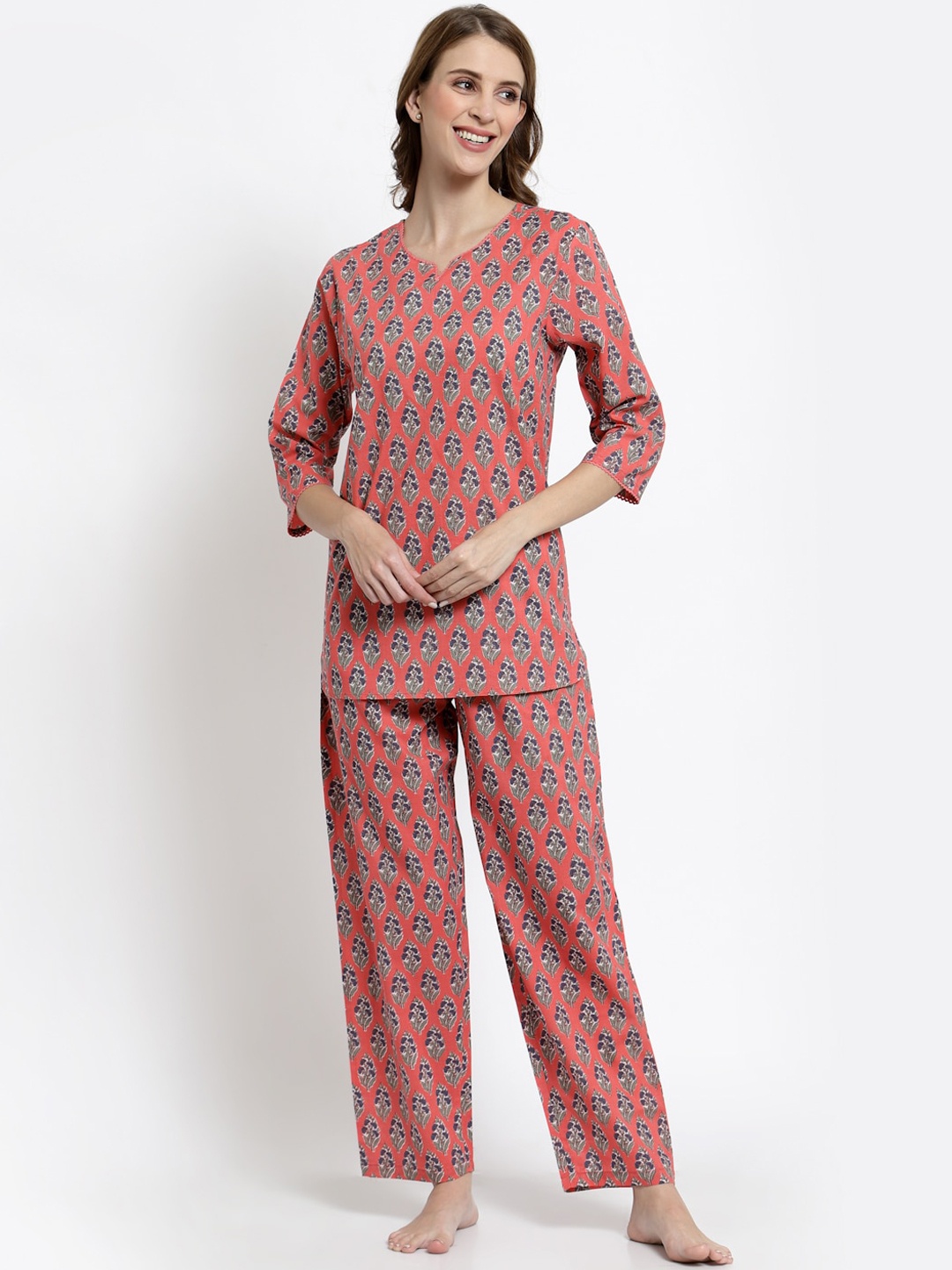 

Sweet Dreams Women Pink & Green Printed Pure Cotton Night suit