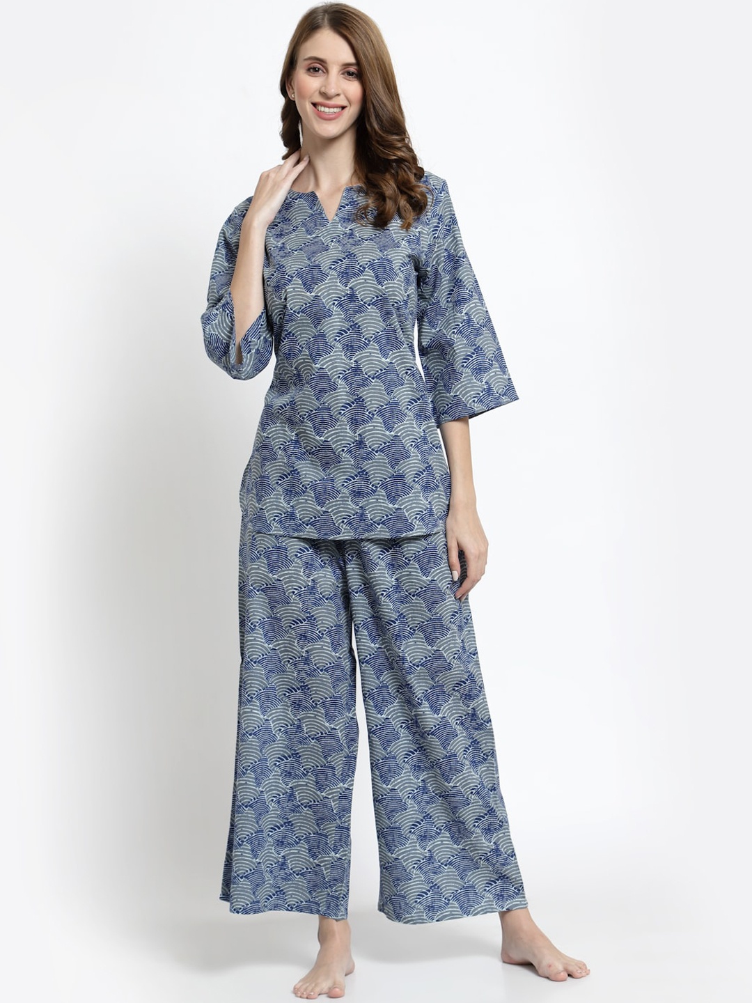 

Sweet Dreams Women Blue & Grey Printed Pure Cotton Night suit