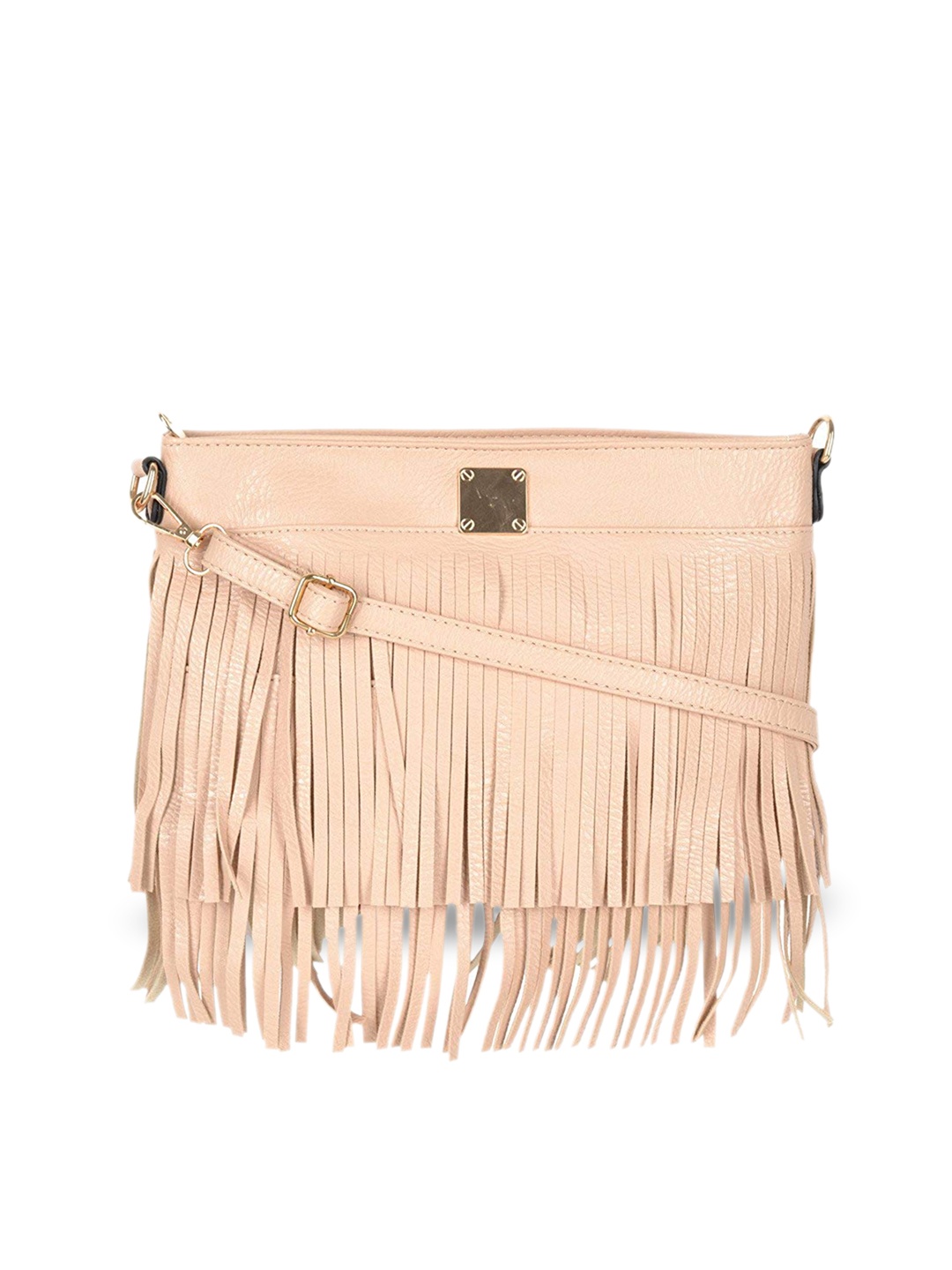 

KLEIO Beige PU Structured Sling Bag with Fringed