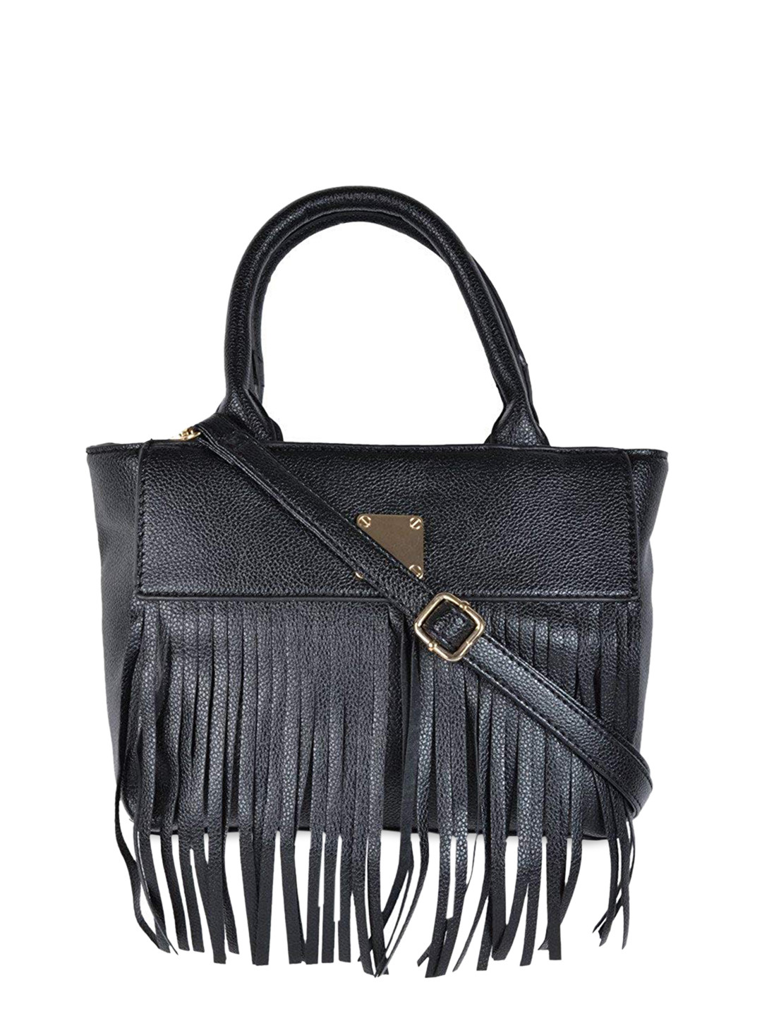 

KLEIO Black PU Structured Fringed Handheld Bag