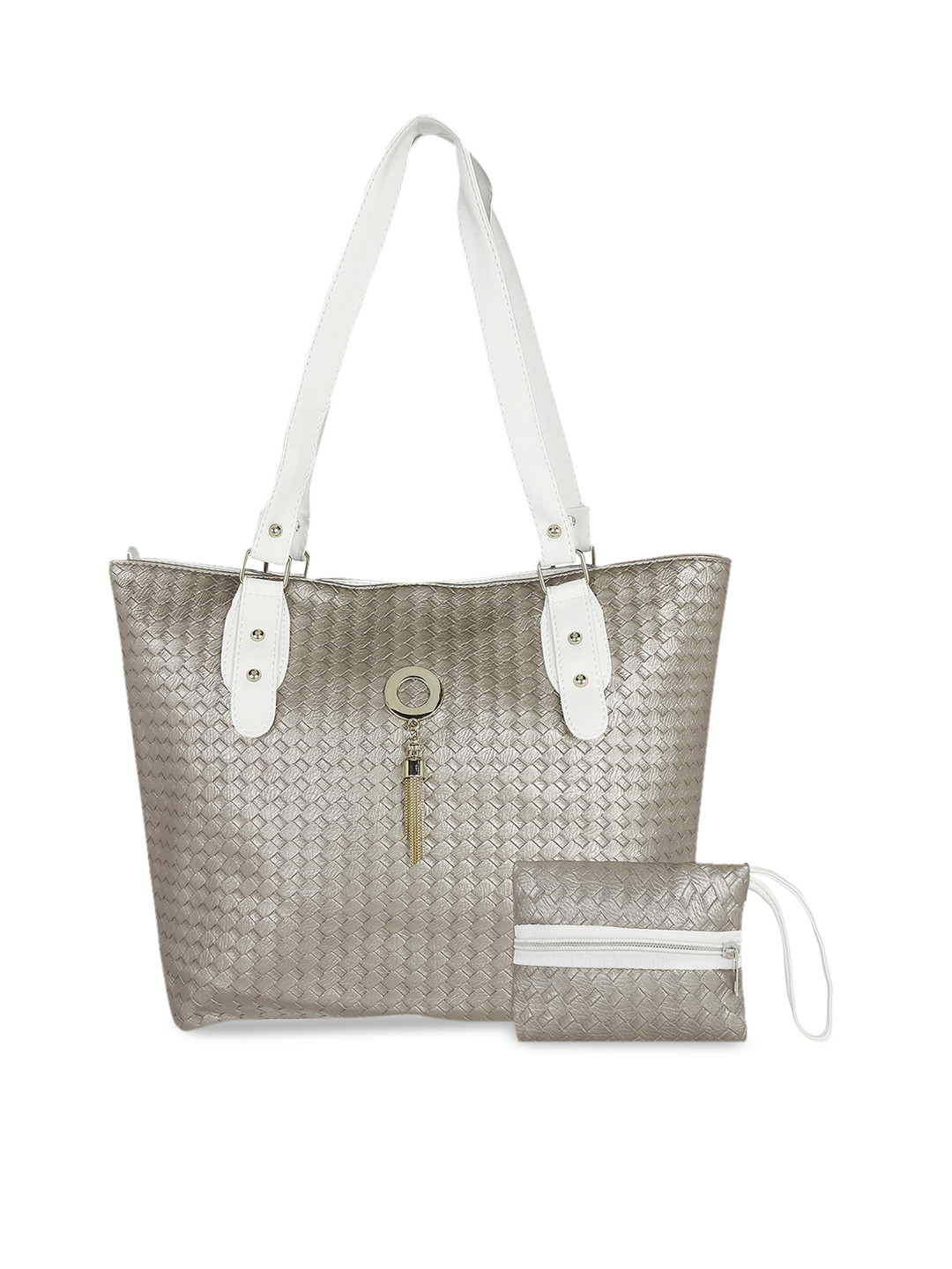 

KLEIO Copper-Toned Embellished PU Structured Tote Bag