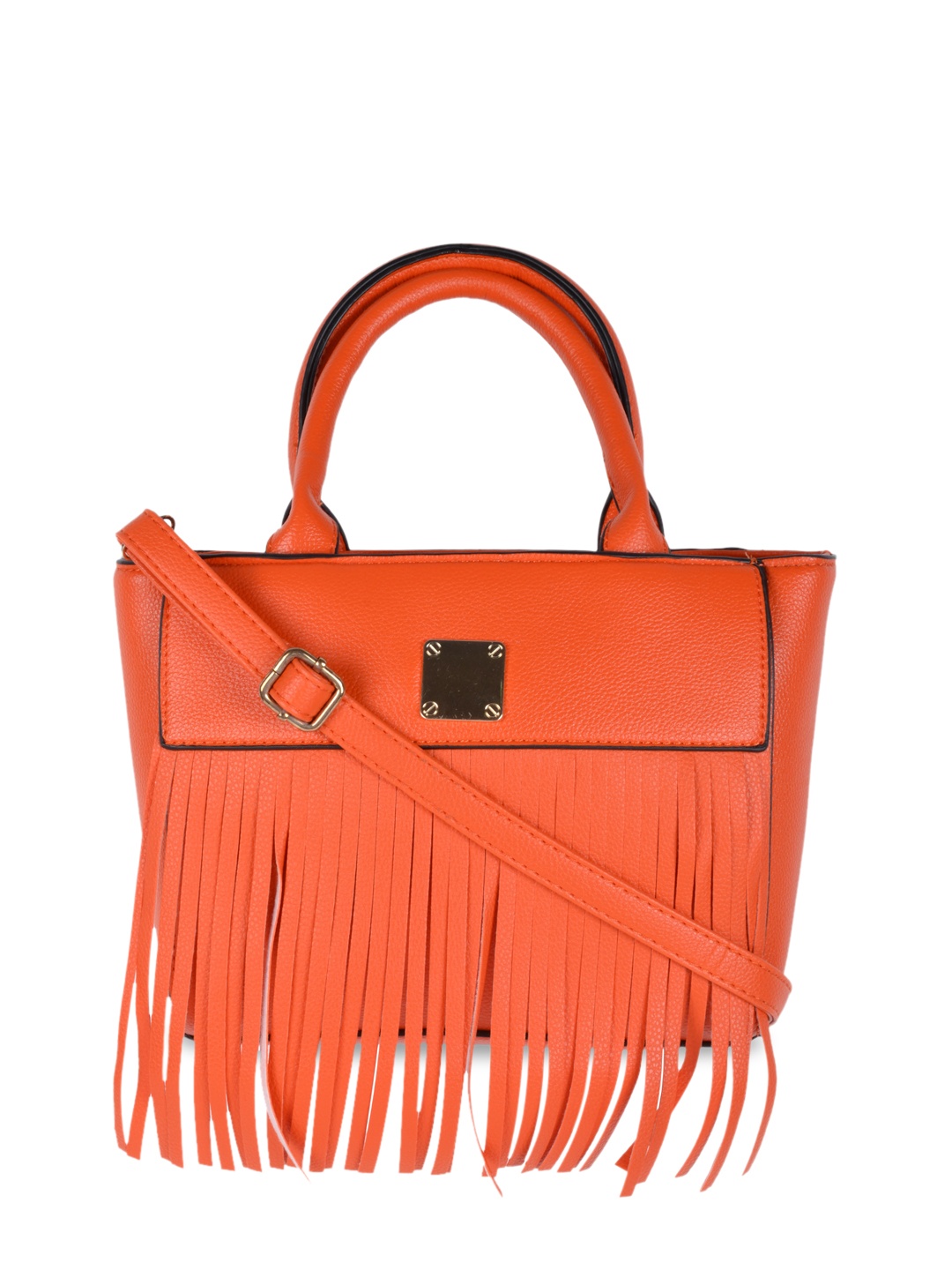 

KLEIO Orange PU Structured Fringed Handheld Bag