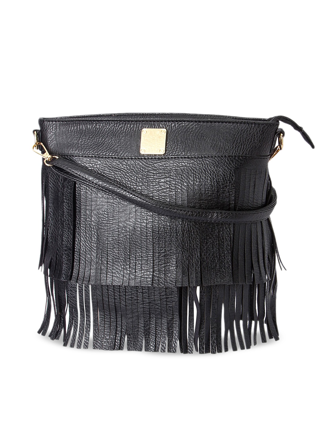 

KLEIO Women Black PU Structured Fringed Sling Bag