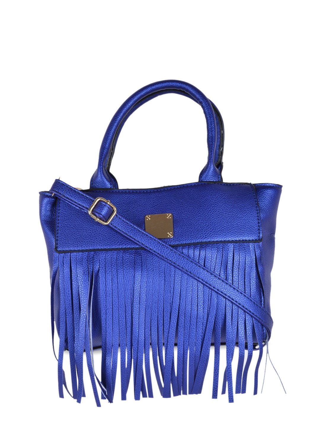 

KLEIO Blue PU Shopper Fringed Handheld Bag