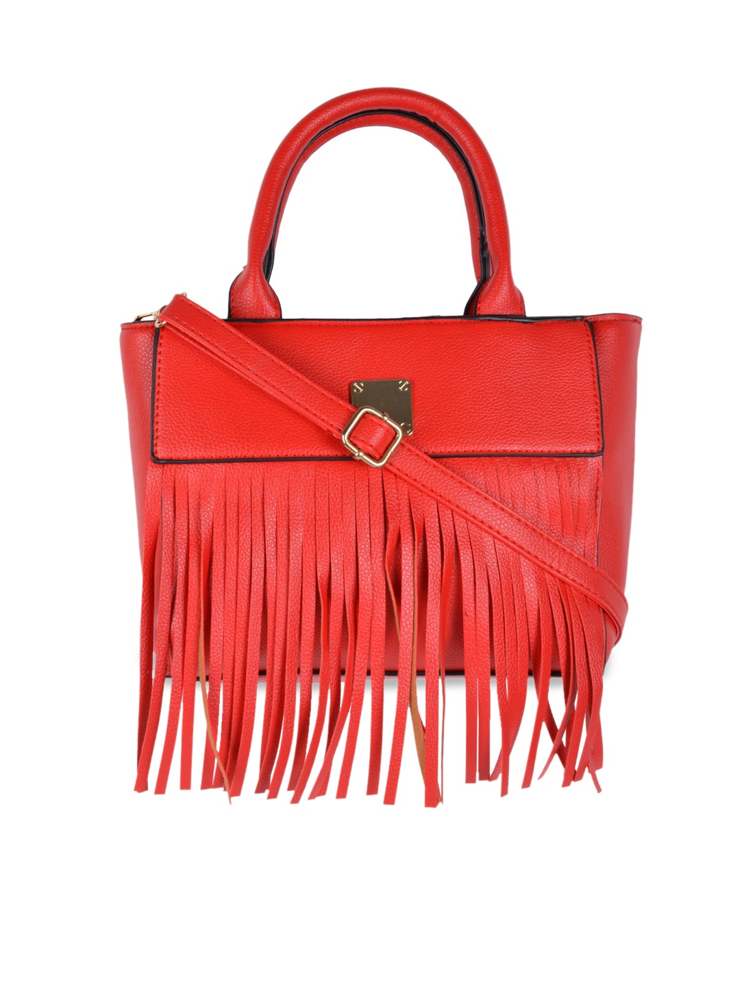 

KLEIO Red PU Swagger Satchel with Fringed