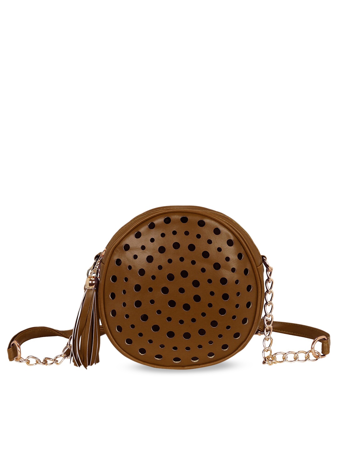 

KLEIO Brown PU Structured Sling Bag with Cut Work