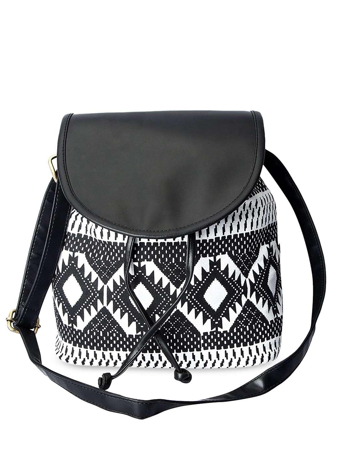 

KLEIO Black Geometric PU Canvas Crossbody Bucket Sling Bag with Tasselled