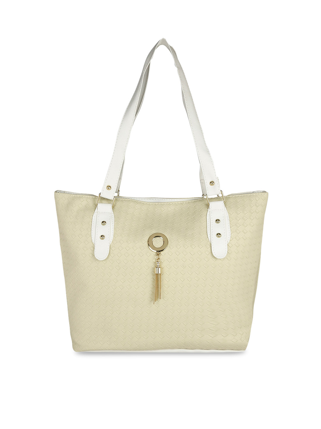 

KLEIO Cream-Coloured PU Shopper Shoulder Bag with Tasselled