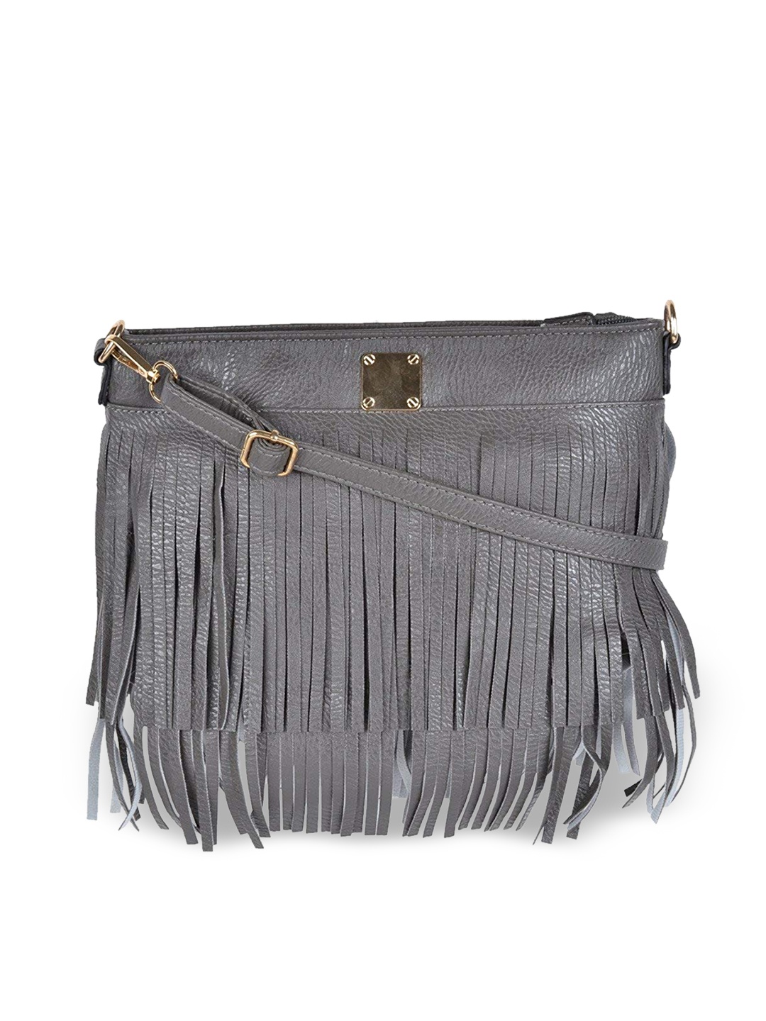 

KLEIO Grey PU Structured Sling Bag with Fringed