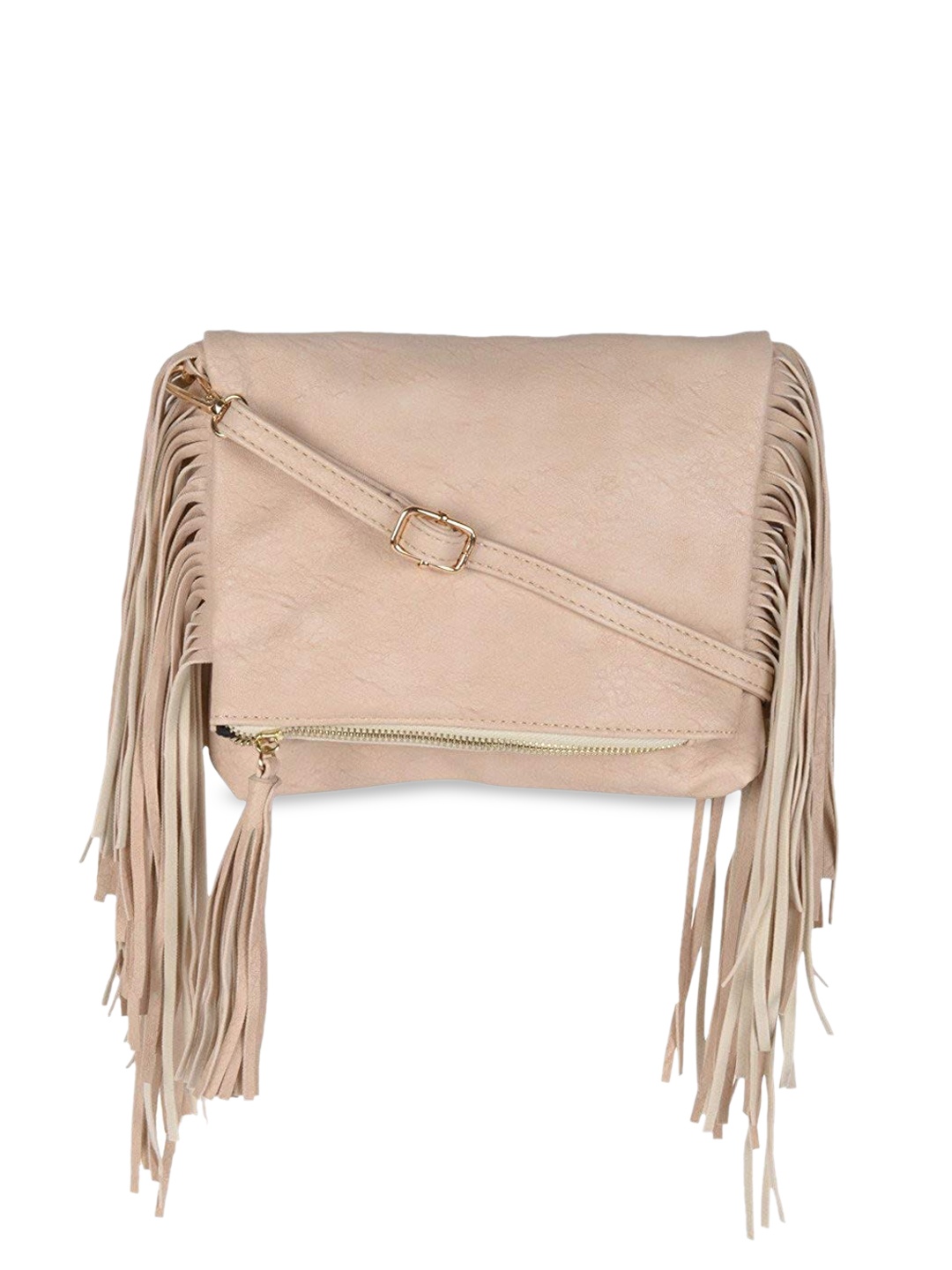 

KLEIO Cream-Coloured PU Structured Sling Bag with Tasselled