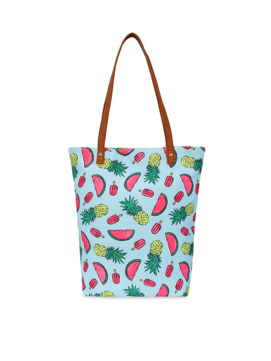 

KLEIO Turquoise Blue Printed PU Shopper Tote Bag