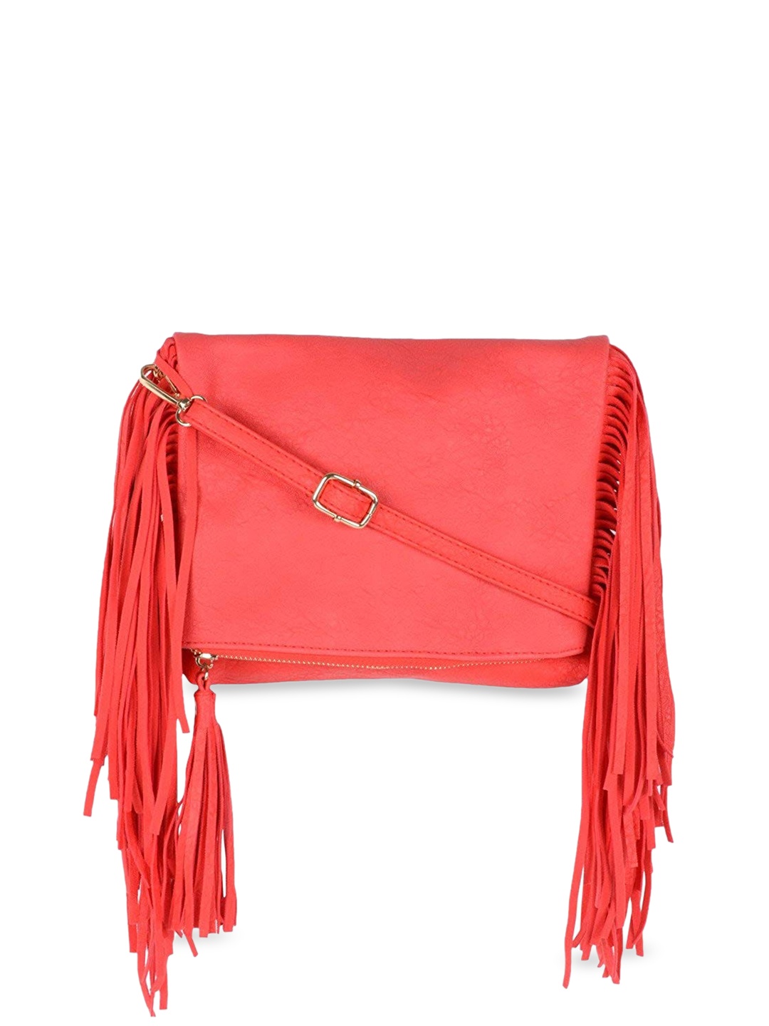 

KLEIO Red PU Oversized Swagger Sling Bag with Tasselled