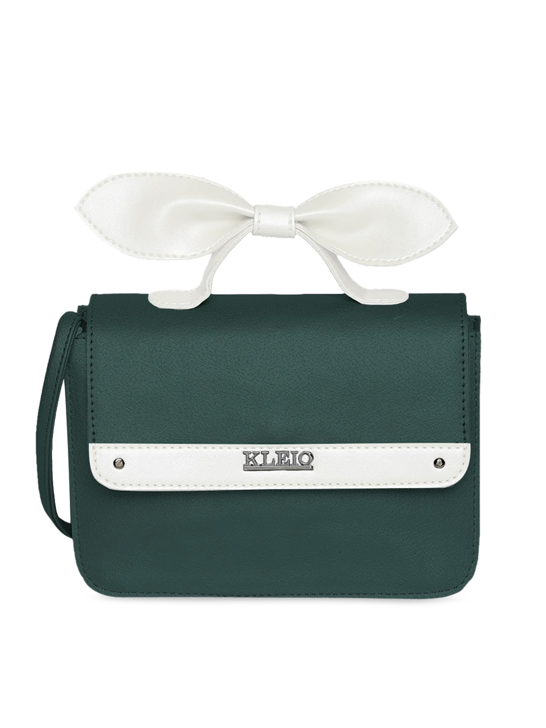 

KLEIO Women Colourblocked =Structured Sling Bag With Bow Detail, Green
