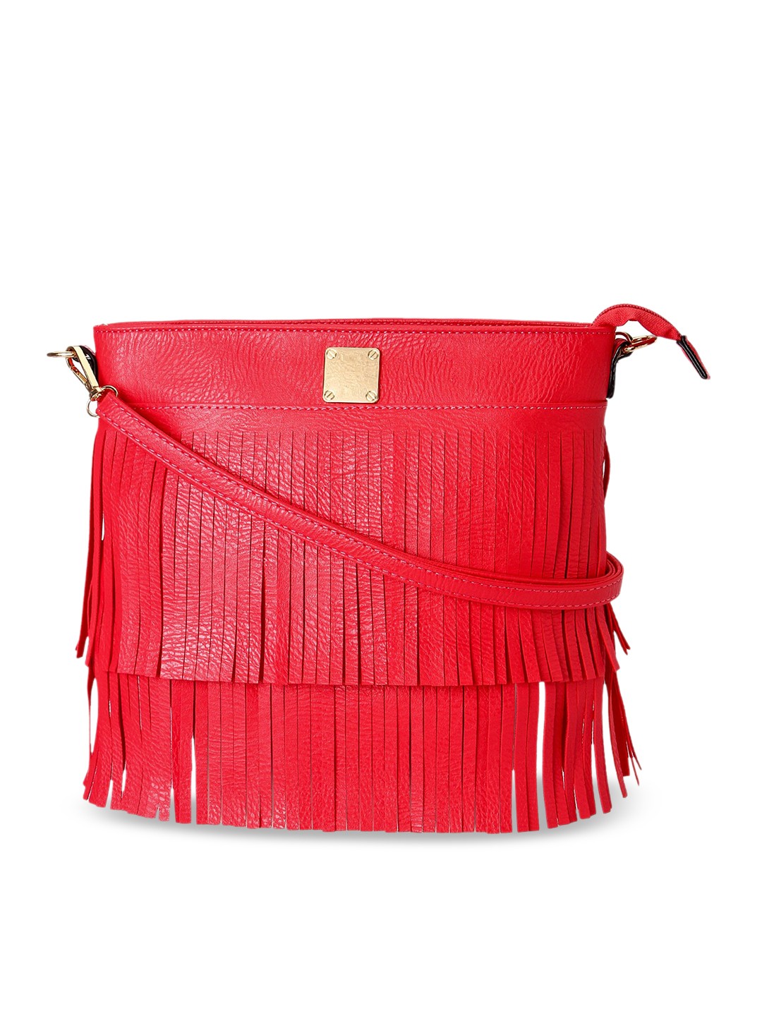 

KLEIO Red PU Structured Sling Bag with Tasselled