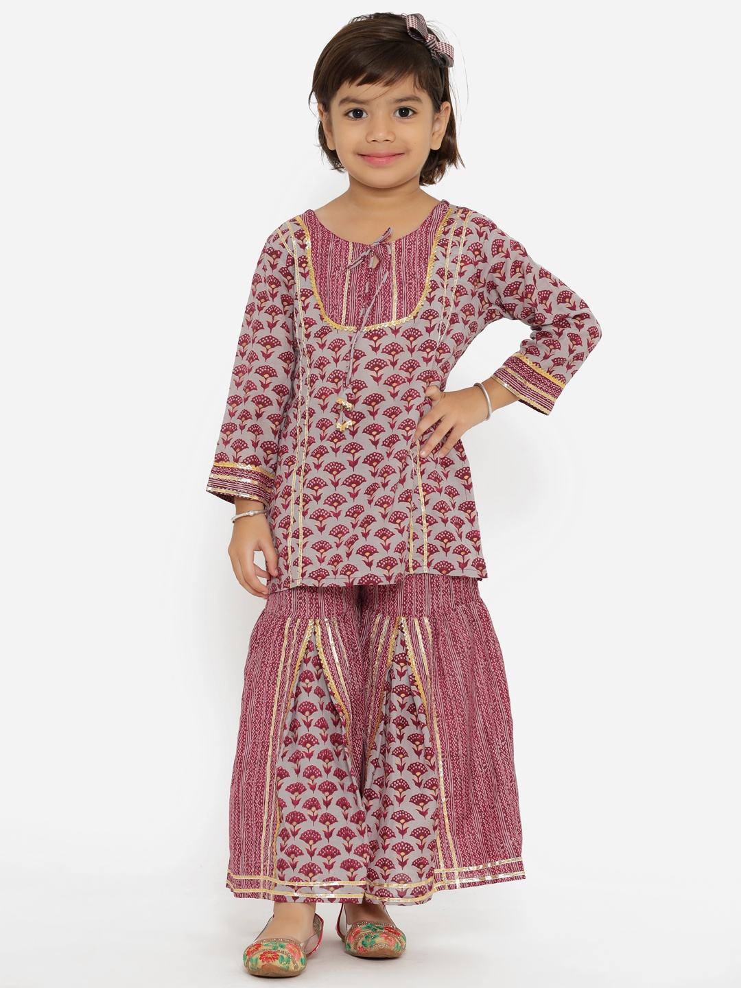 

Readiprint Fashions Girls Grey Floral Printed Gotta Patti Kurti with Sharara