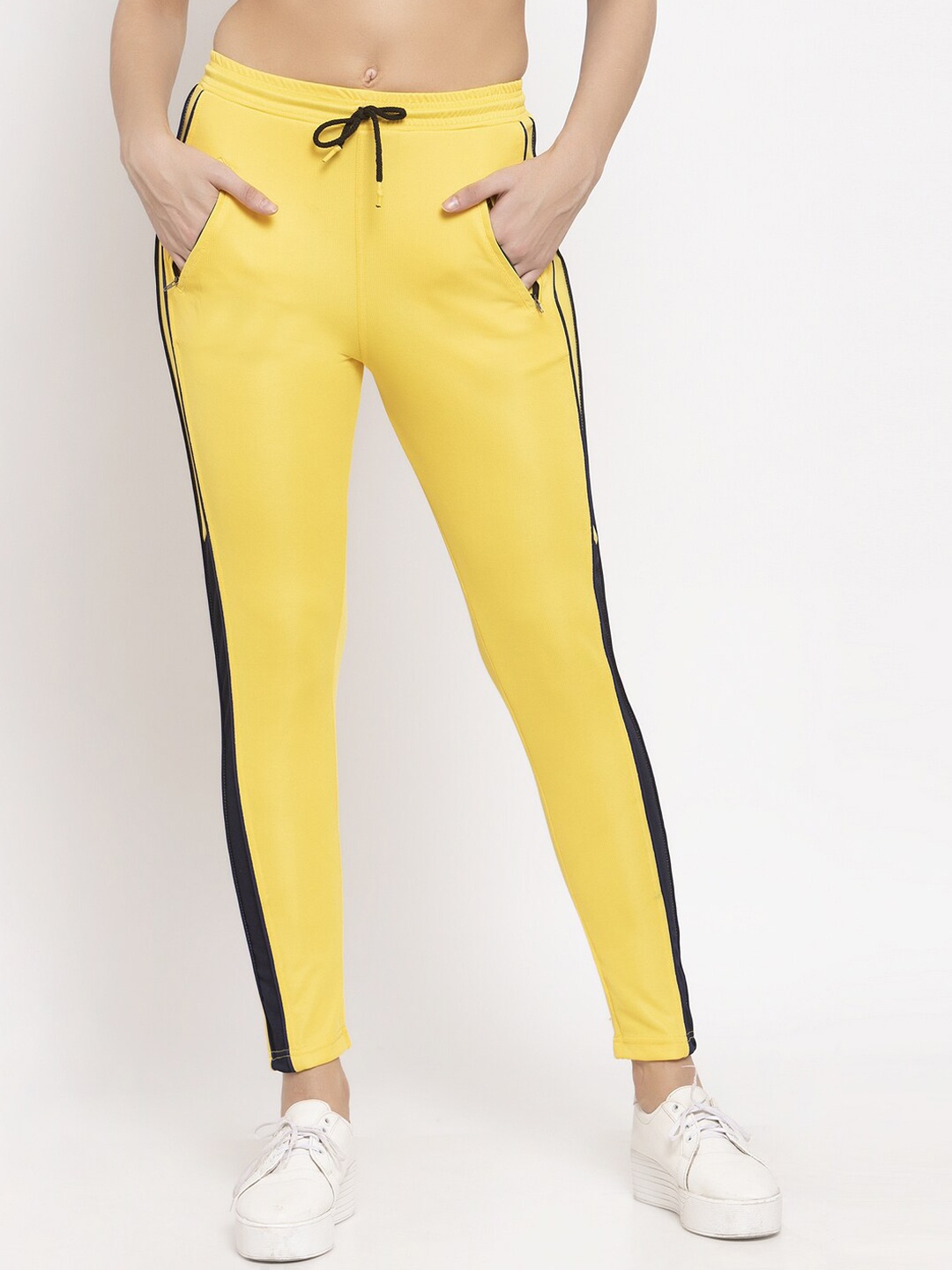 

KLOTTHE Women Yellow & Black Solid Cotton Slim-Fit Track Pants