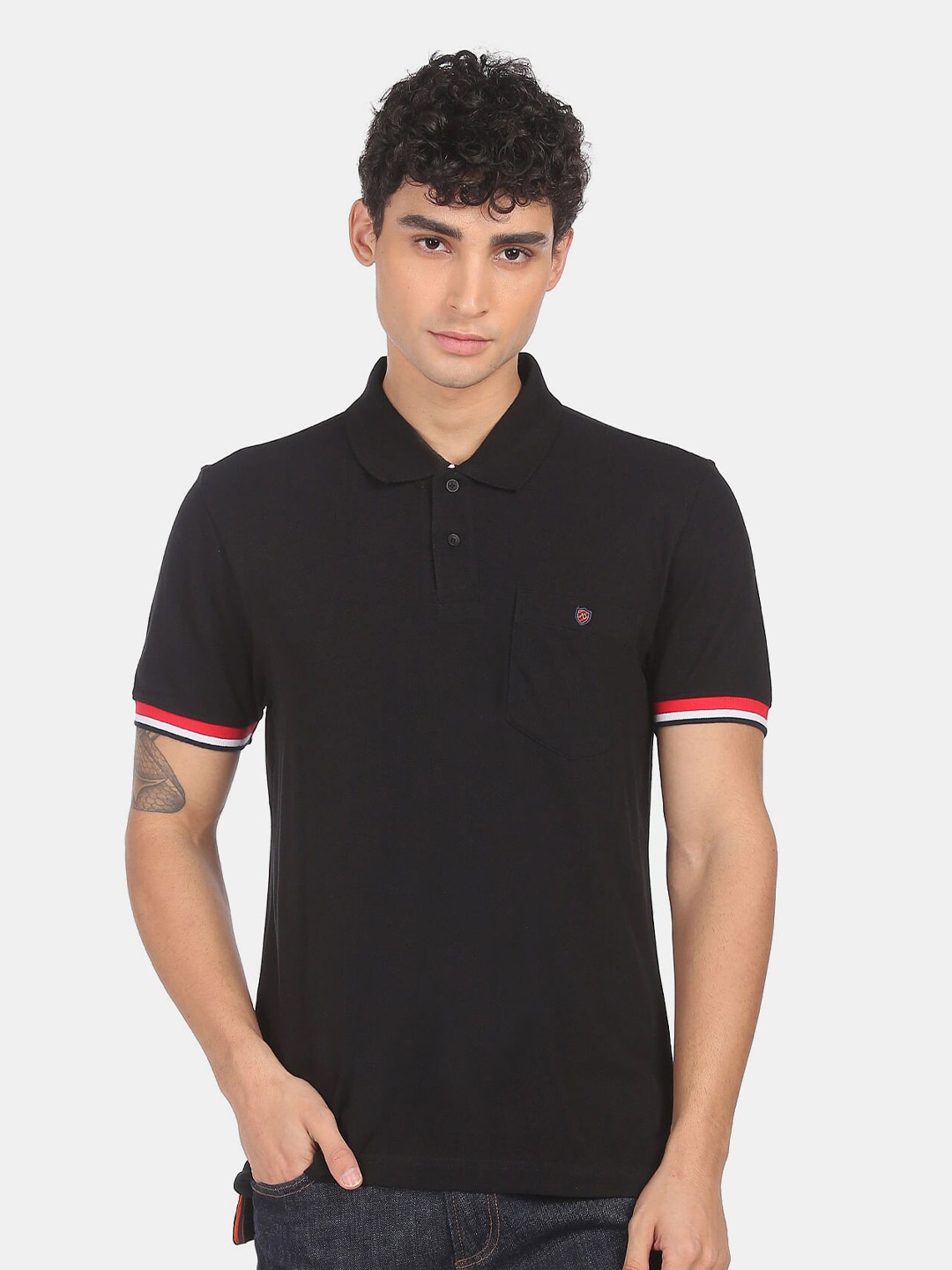 

AD By Arvind Men Black & Red Polo Collar Slim Fit T-shirt