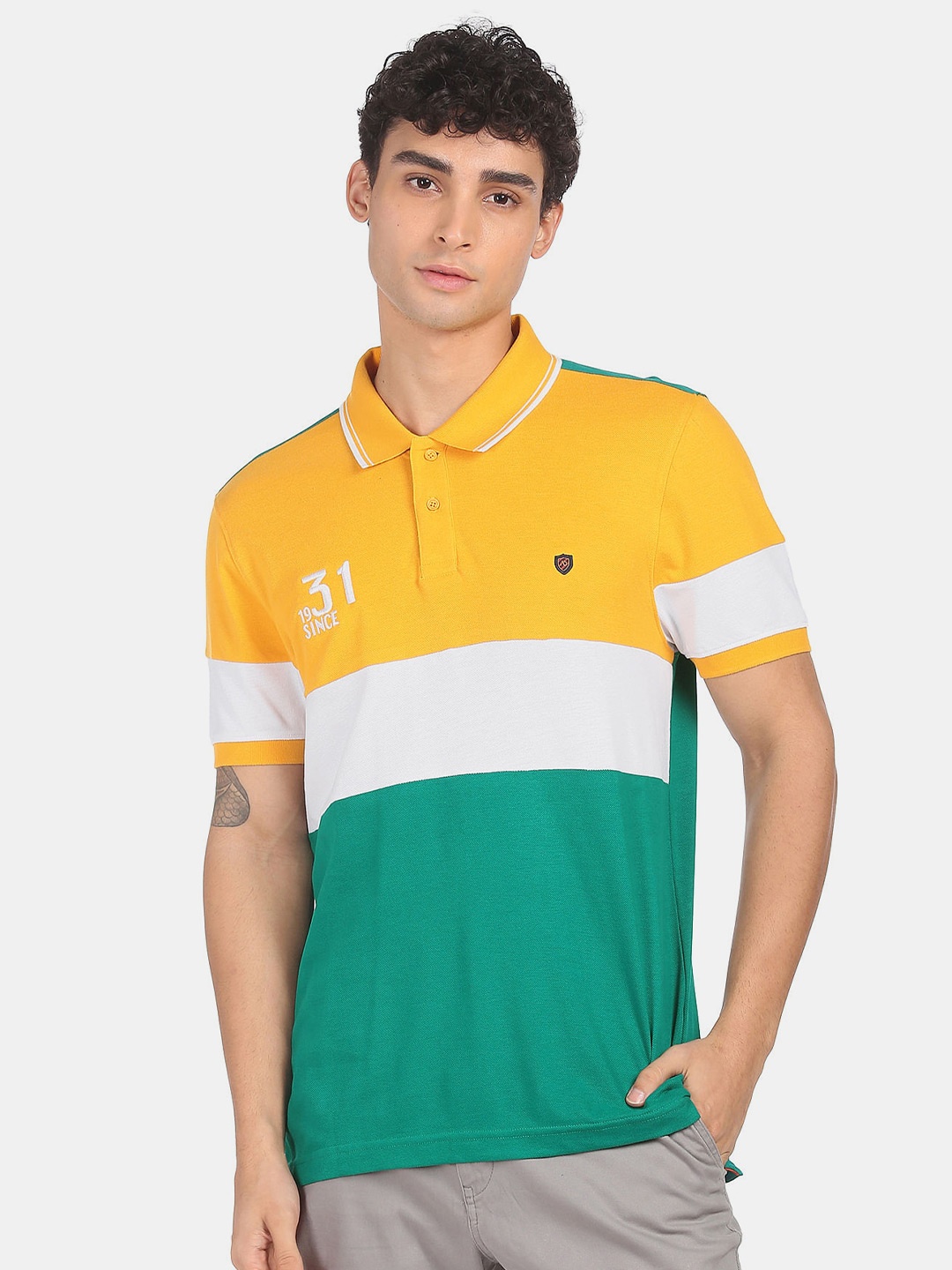 

AD By Arvind Men Colourblocked Polo T-shirt, Green