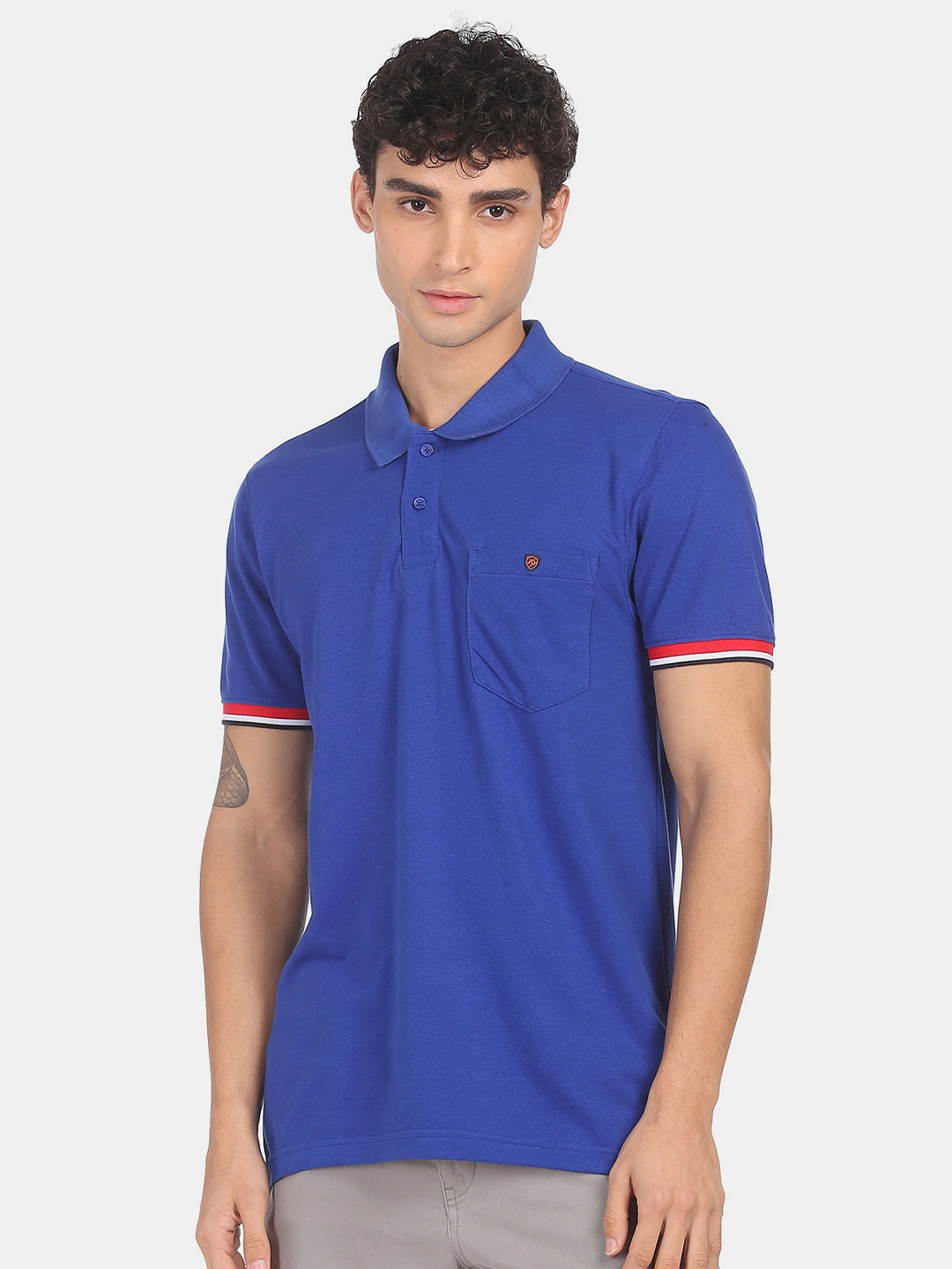 

AD By Arvind Men Blue Polo Collar Slim Fit T-shirt