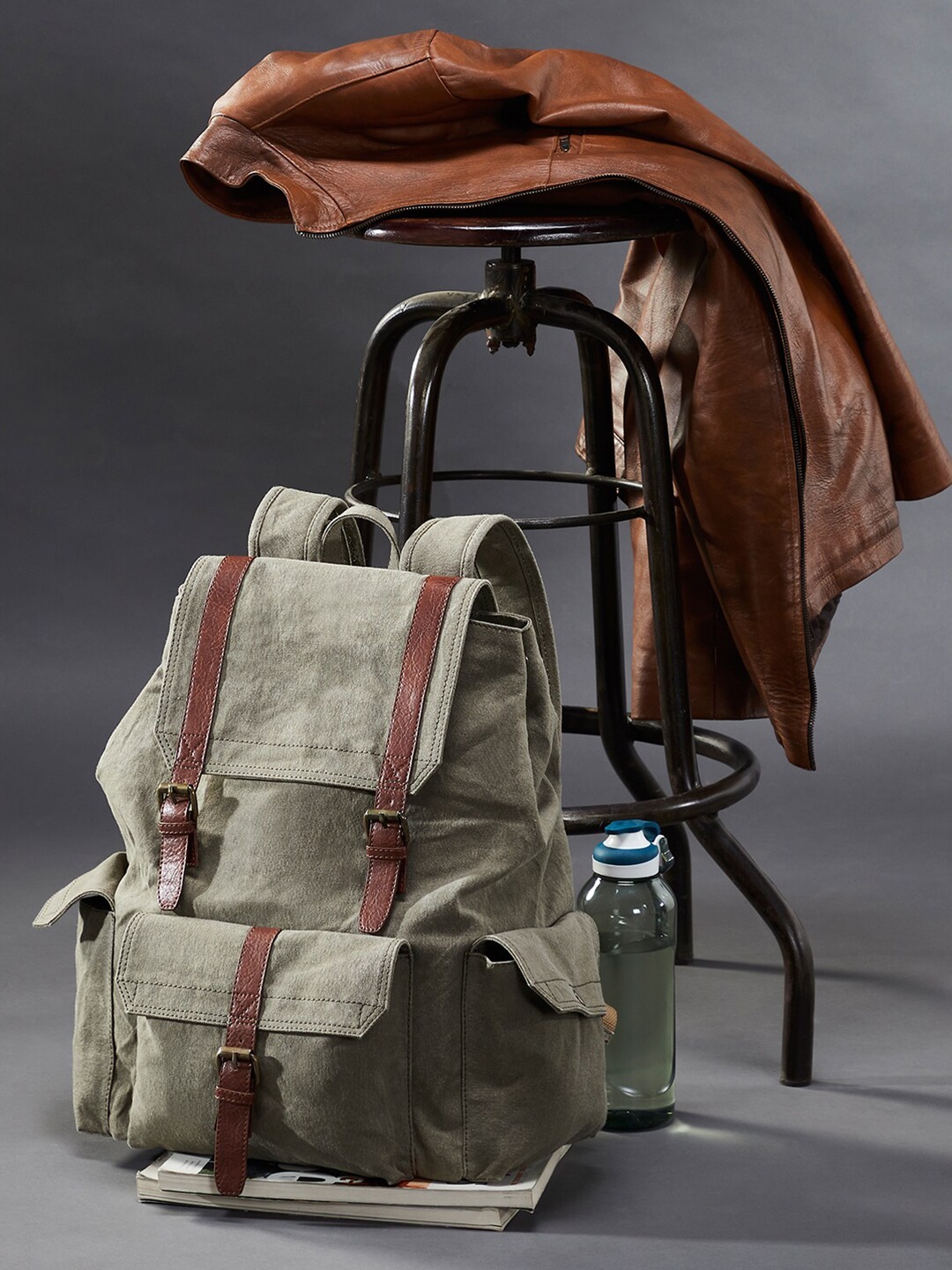 

Mona B Unisex Green & Brown Cotton Canvas 14 Inch Laptop Backpack