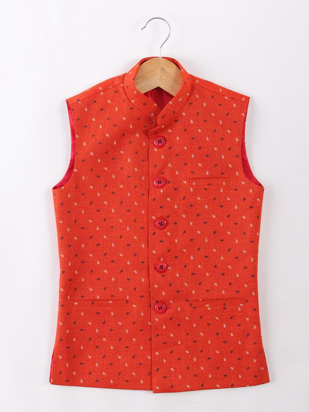 

NAMASKAR Boys Orange & White Printed Woven Pure Cotton Nehru Jacket