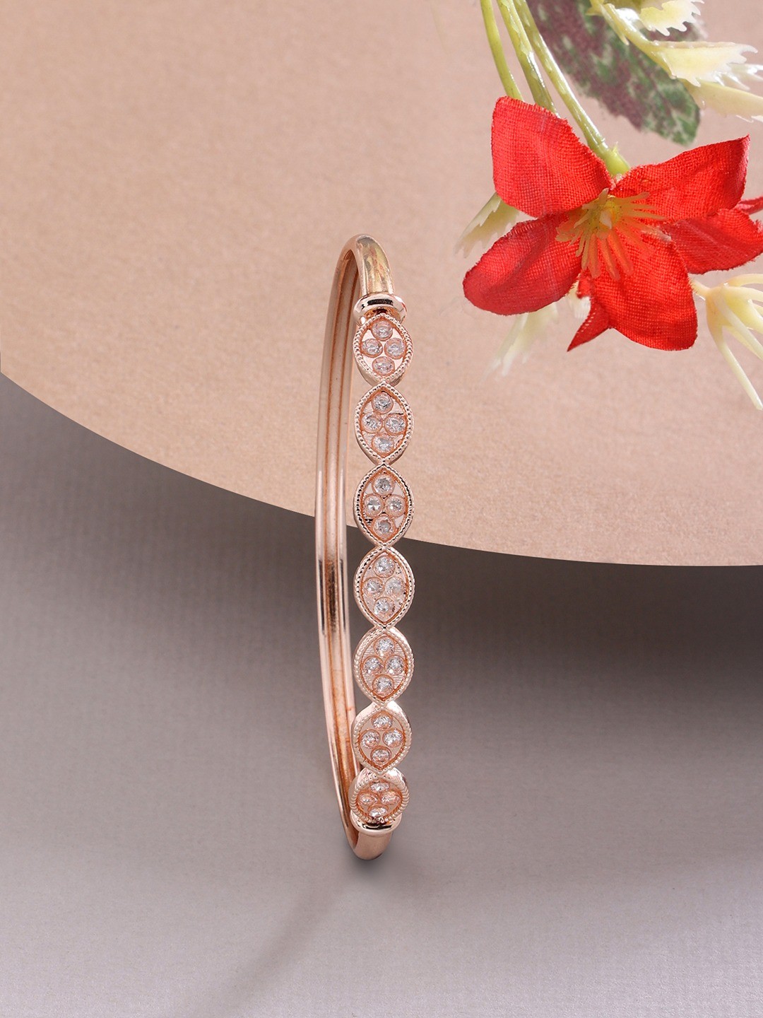 

AMI Women Rose Gold-Plated & White Brass Cubic Zirconia Kada Bracelet