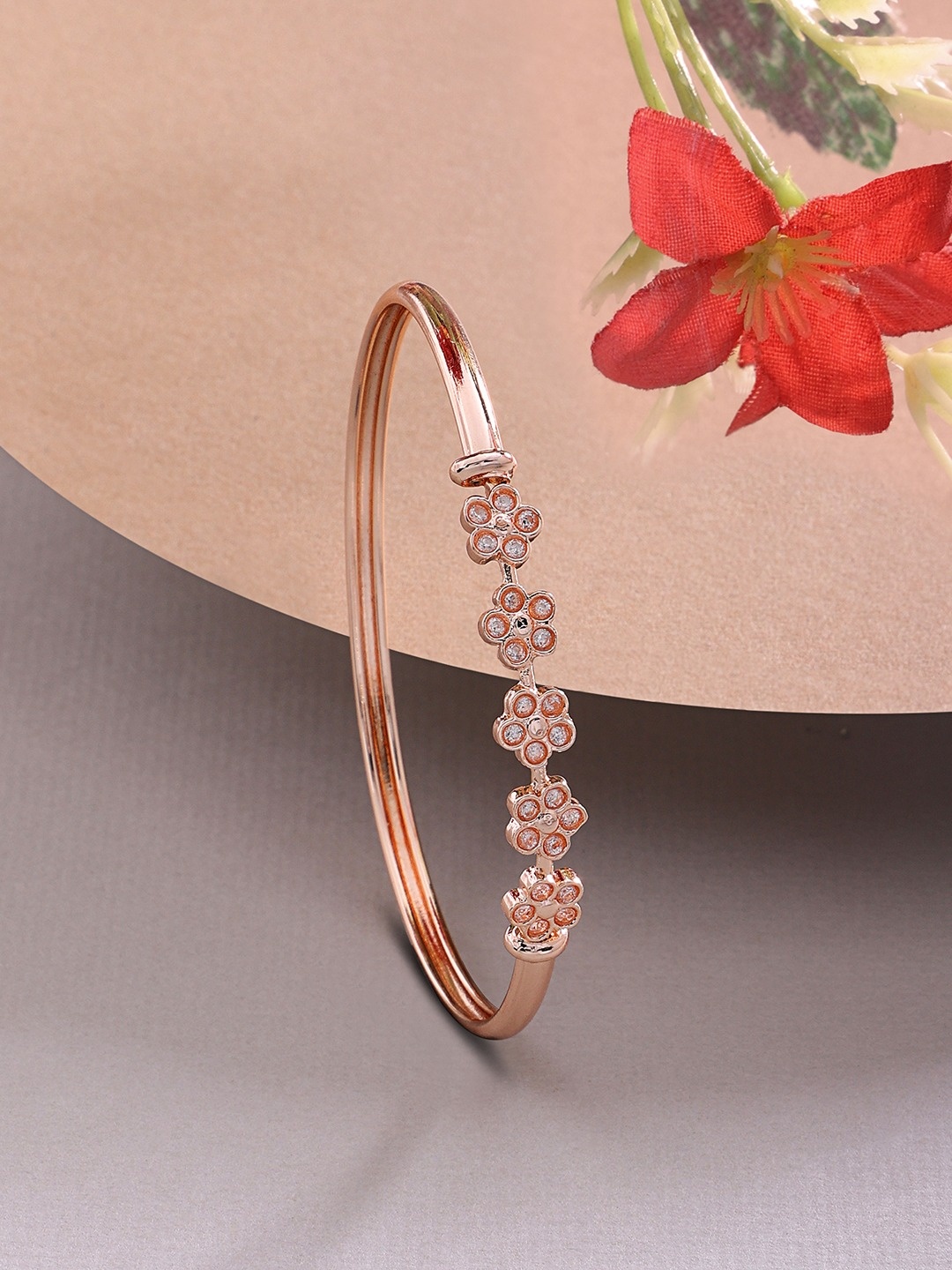 

AMI Women White Cubic Zirconia Rose Gold-Plated Kada Bracelet