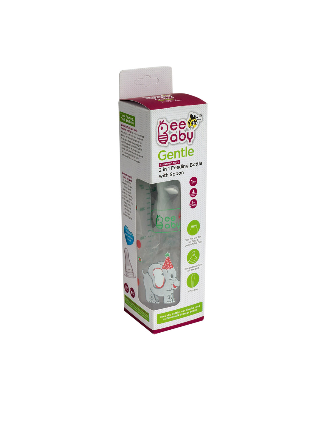 

Beebaby Green Gentle 2 in 1 Baby Feeding Bottle with Plastic Feeder Spoon -250 ml