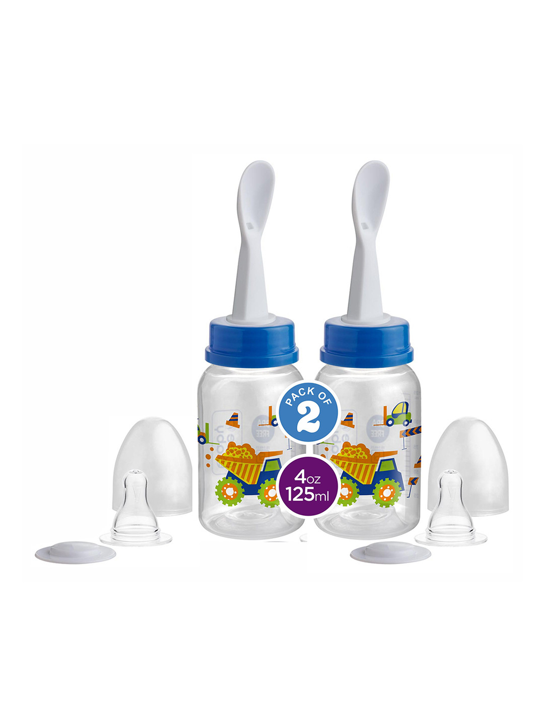 

Beebaby Pack of 2 Gentle 2 in 1 Feeding Bottle With Plastic Feeder Spoon-125 ml, Blue