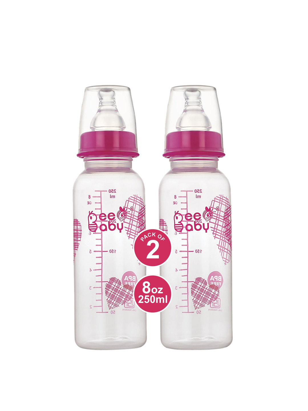 

Beebaby Set of 2 Pink Baby Feeding Bottle with Anti-Colic Nipple 250 Ml
