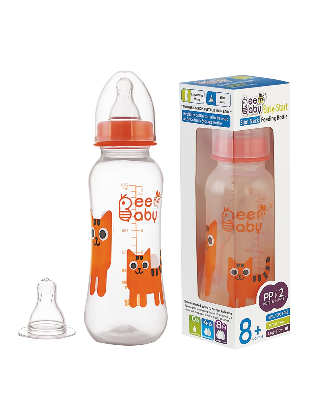 

Beebaby Kids Orange Easy-Start Feeding Bottle with 2 Gentle Touch Nipples-125 ml