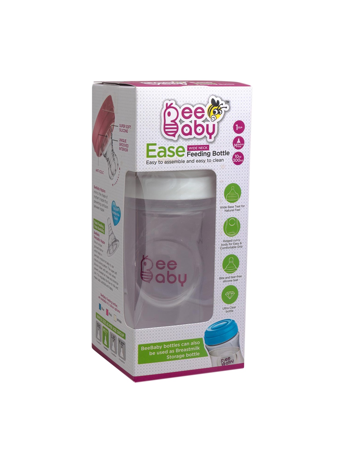 

Beebaby Kids Pink Feeding Bottle With Anti-Colic Nipple - 300 ml