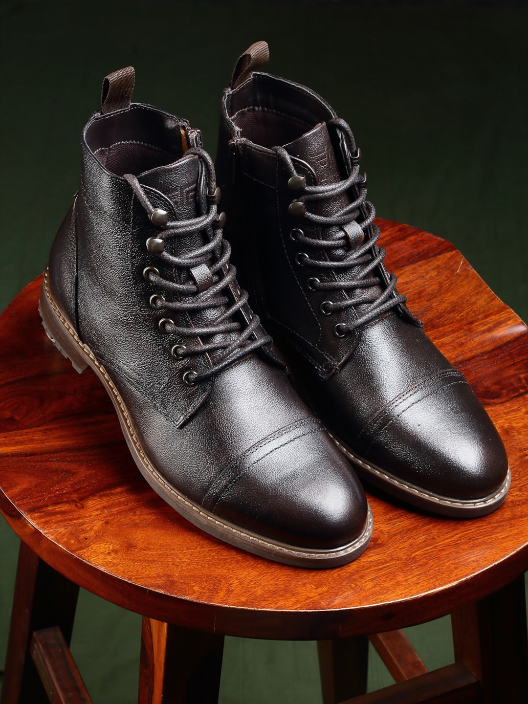 

Red Tape Men Coffee Brown Solid Mid Top Leather Biker Boots
