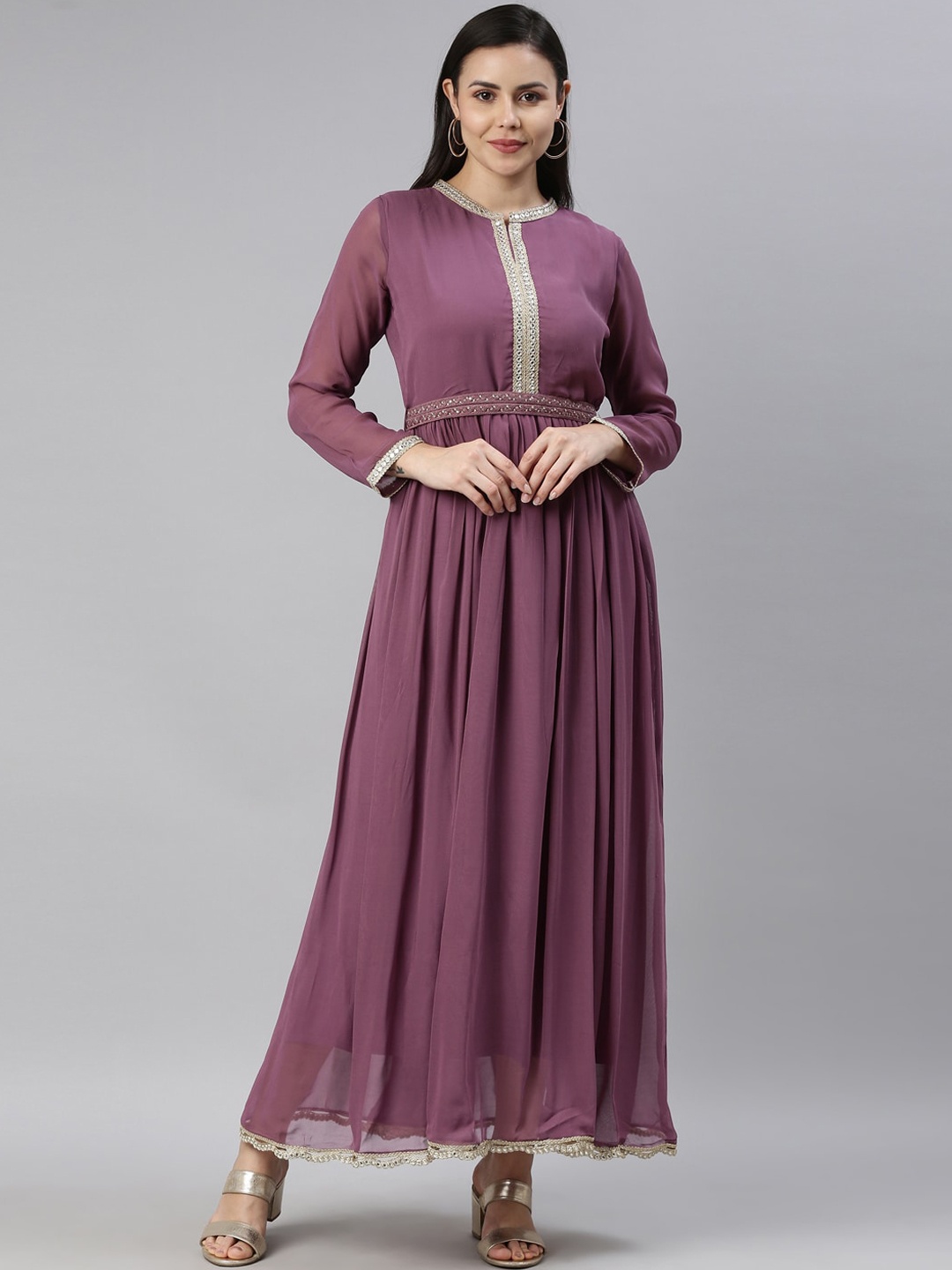 

Neerus Women Lavender Thread Work Georgette Anarkali Kurta