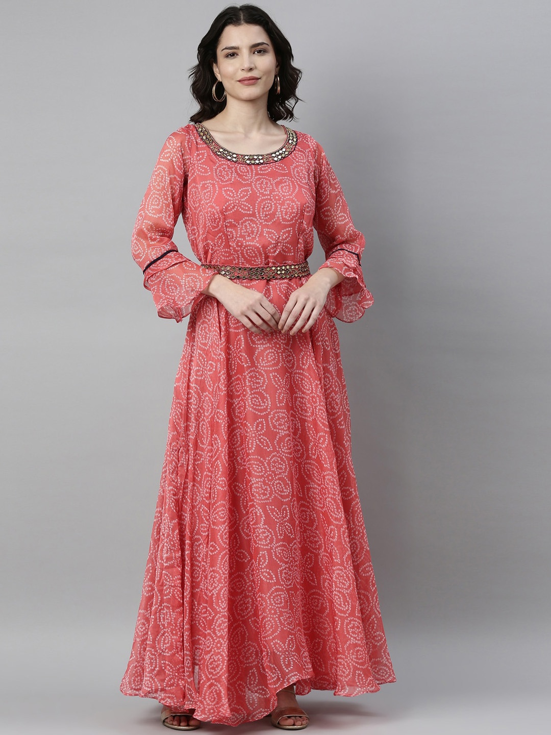 

Neerus Women Pink Bandhani Printed Anarkali Kurta