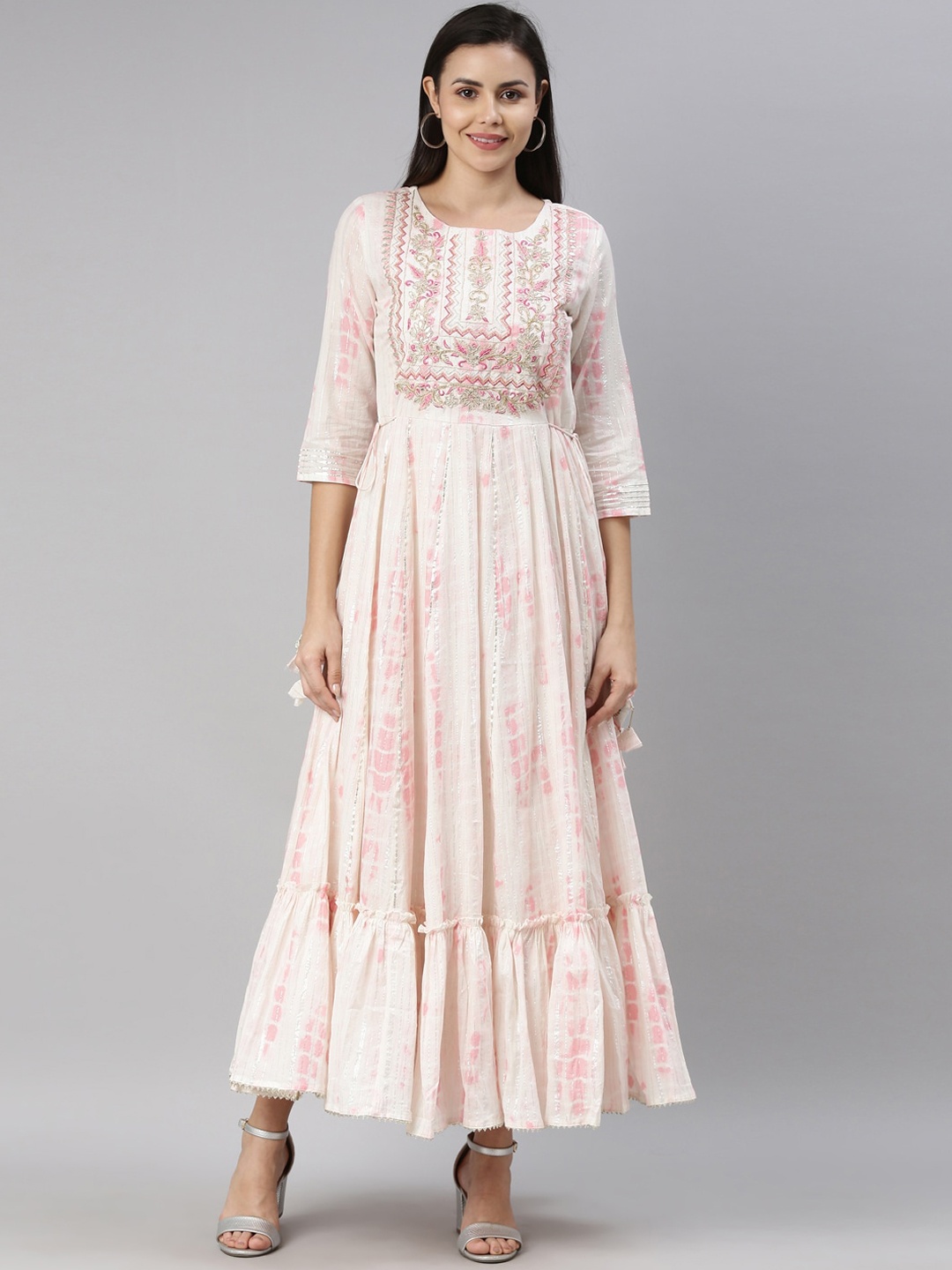 

Neerus Pink Floral Ethnic Cotton Maxi Dress