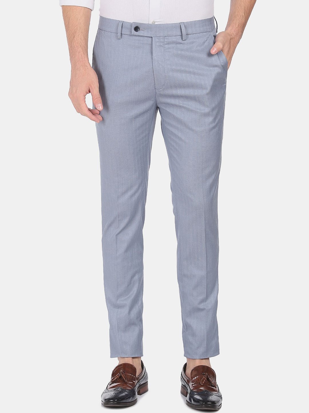 

Arrow Men Blue Solid Slim Fit Formal Trousers