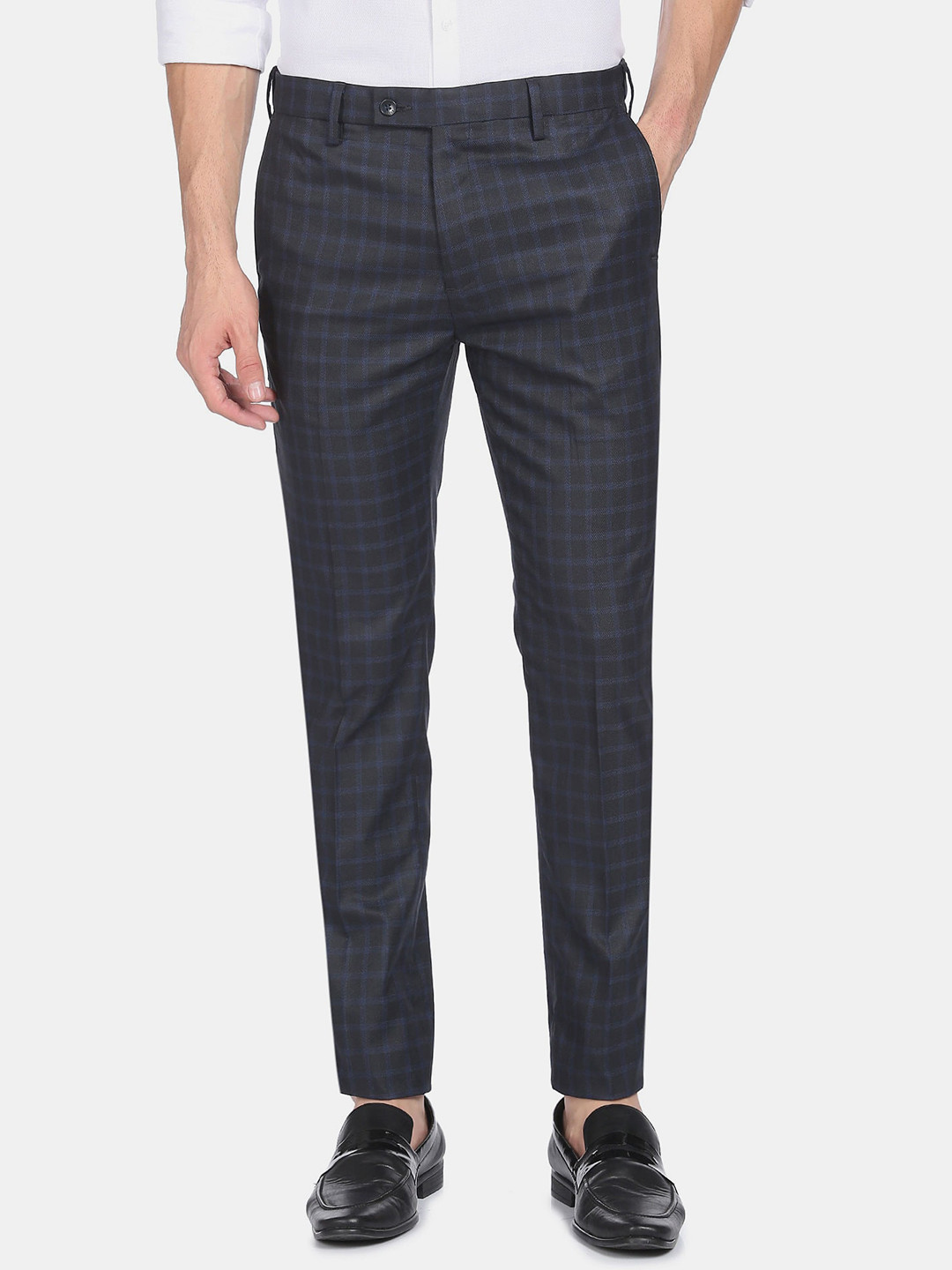 

Arrow Men Blue Checked Trousers