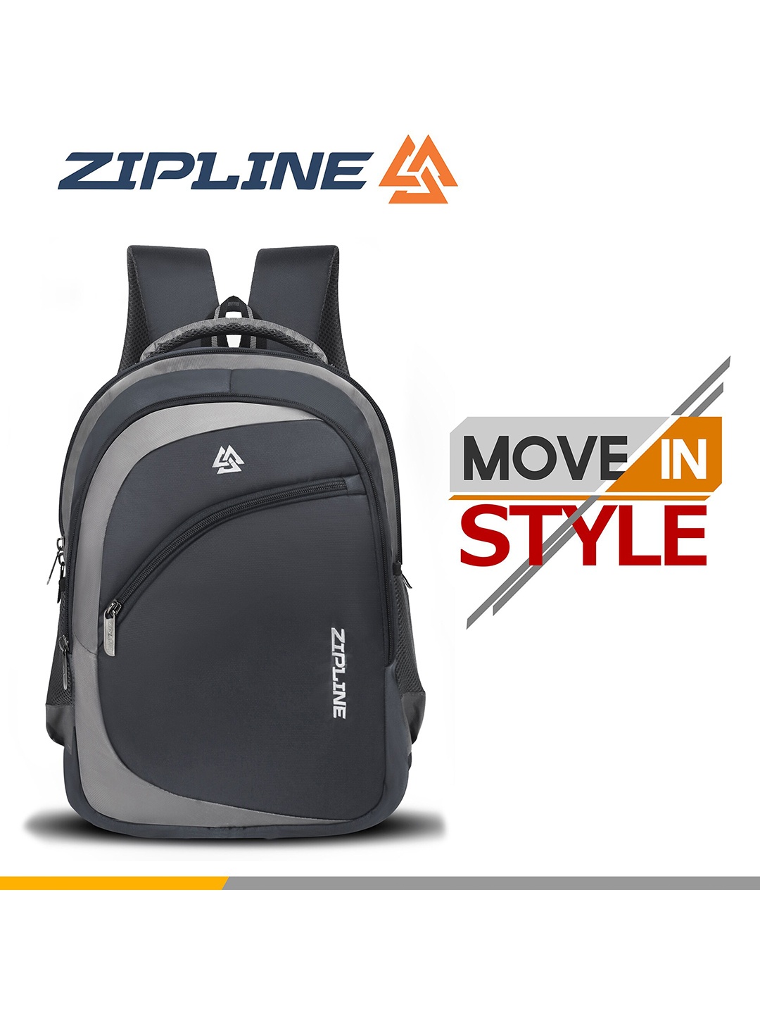 

ZIPLINE Unisex Grey & Black Casual Backpack