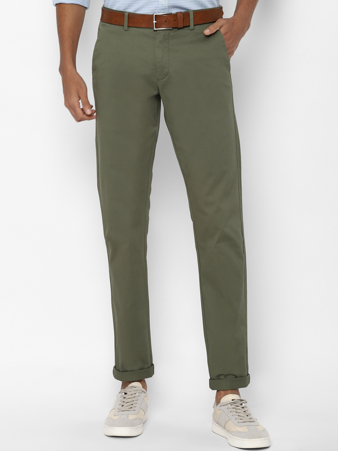 

Allen Solly Men Olive Green Slim Fit Mid Rise Regular Trousers
