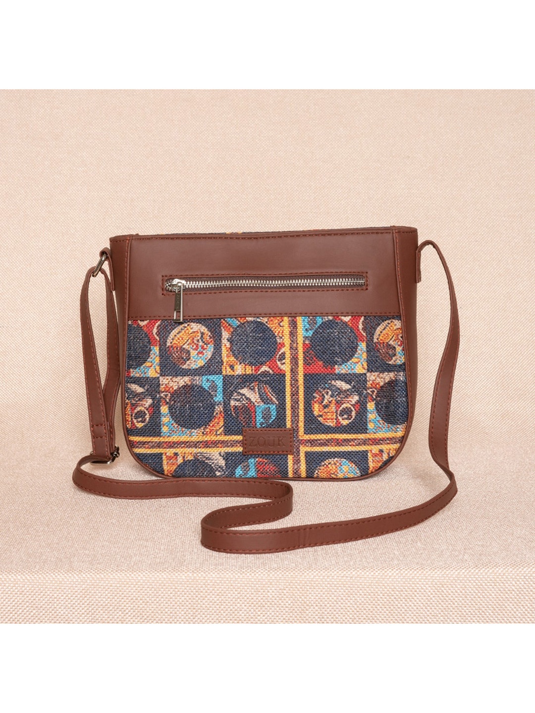 

ZOUK Brown Printed Structured Sling Bag